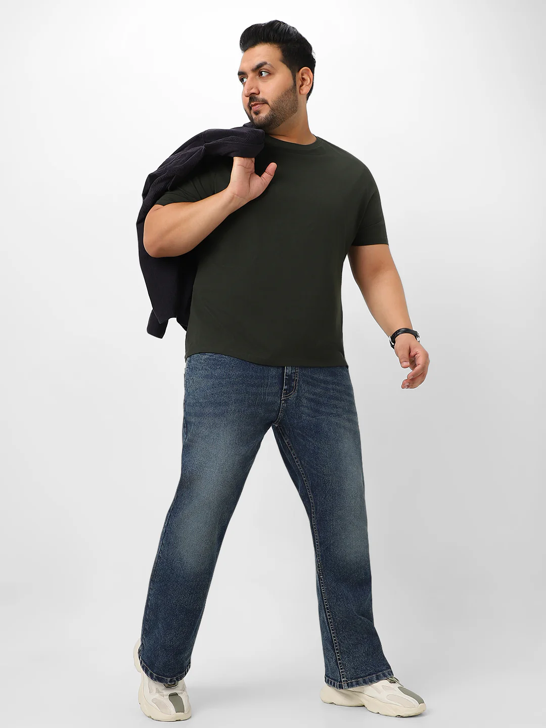 Plus Men's Dark Blue Washed Bootcut Jeans Stretchable - Image 4