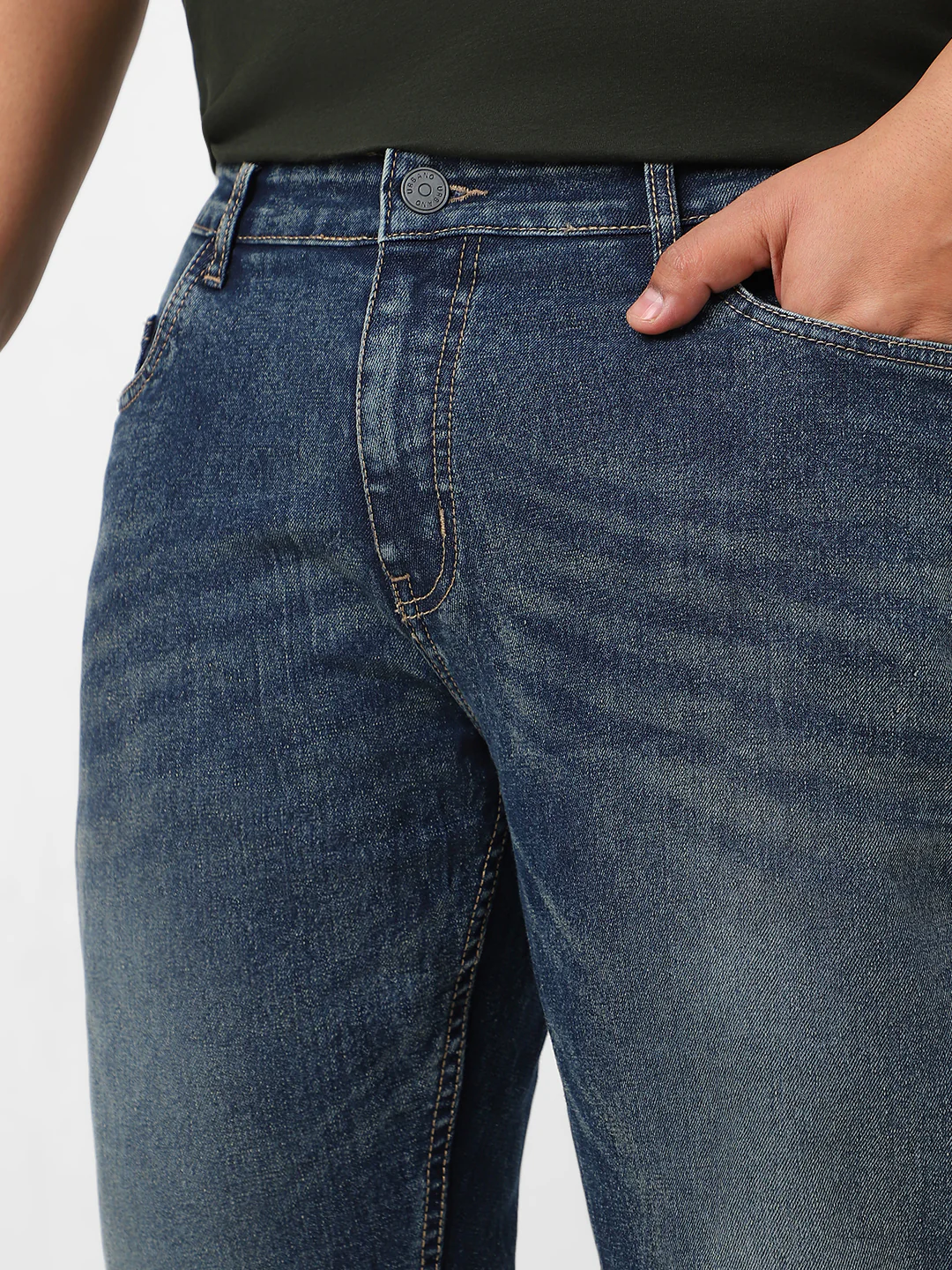Plus Men's Dark Blue Washed Bootcut Jeans Stretchable - Image 5