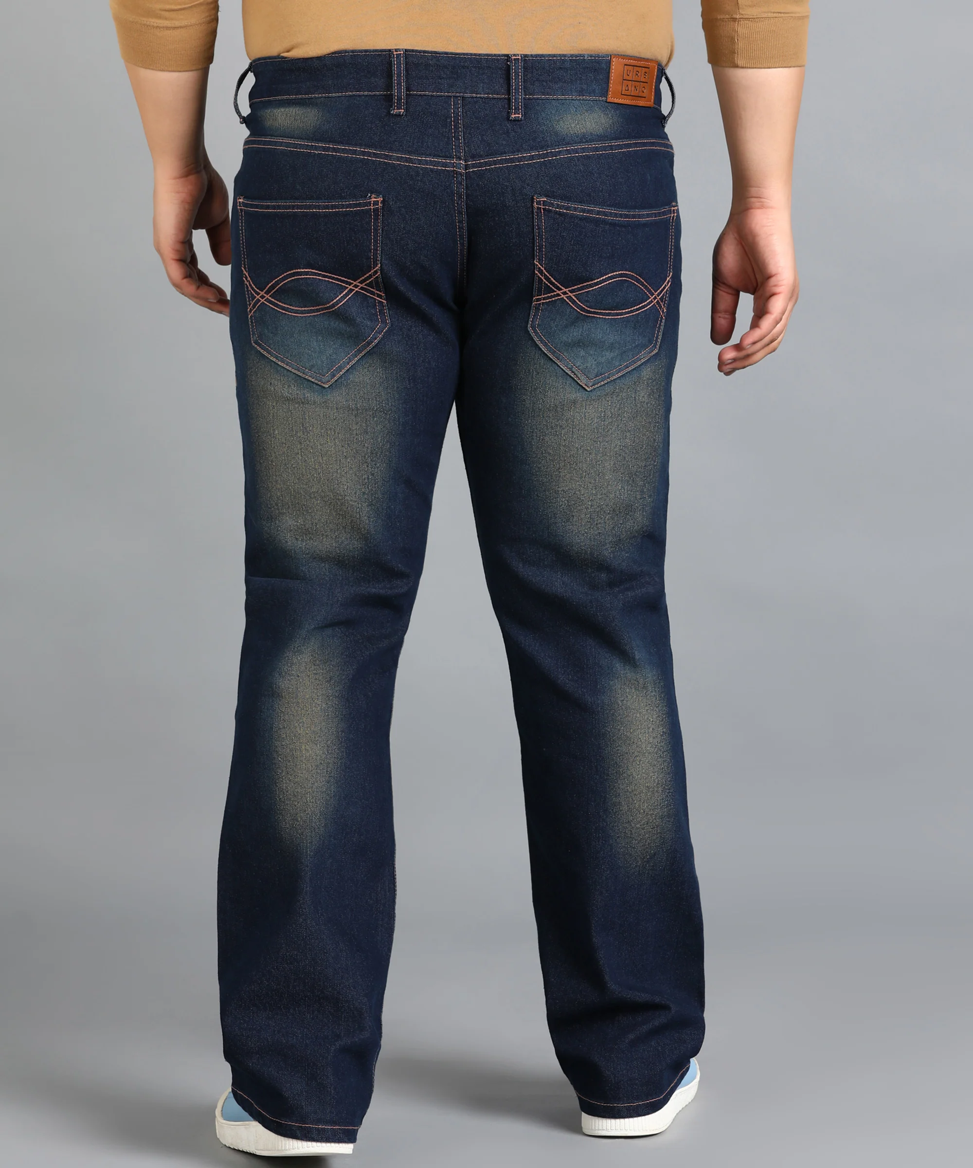 Plus Men's Dark Blue Washed Bootcut Jeans Stretchable - Image 4