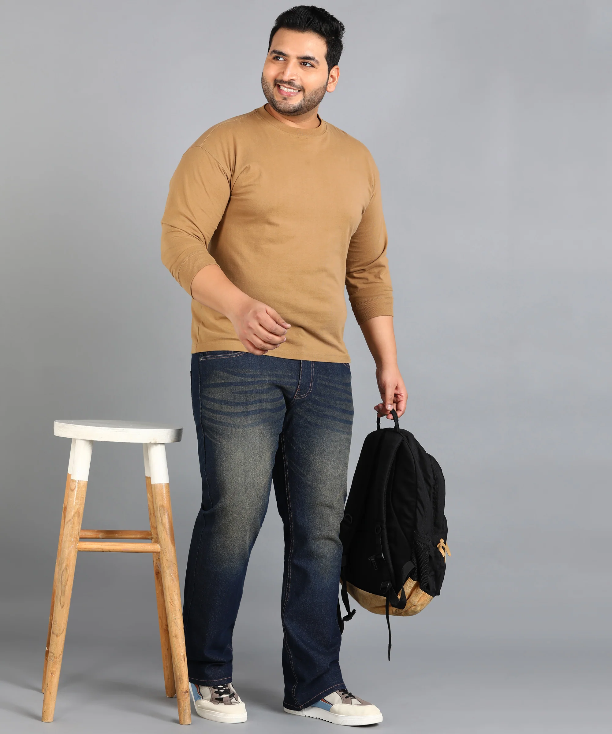 Plus Men's Dark Blue Washed Bootcut Jeans Stretchable - Image 5