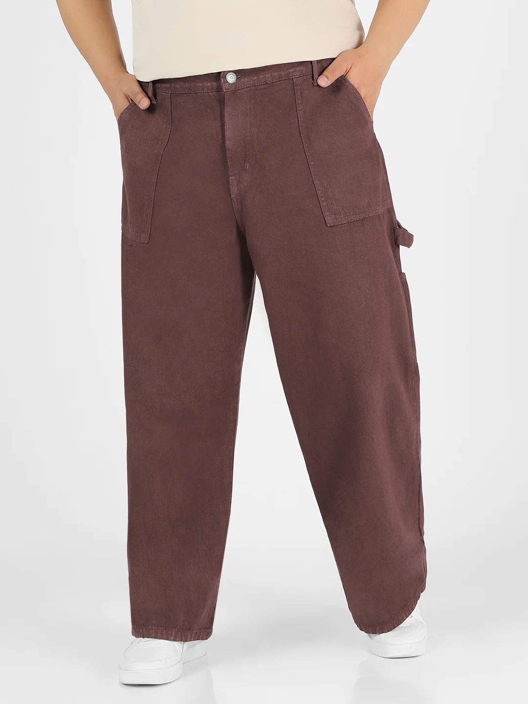 Plus Men's Dark Brown Loose Fit Cargo Carpenter Jeans With 6 Pockets Non-Stretchable - Image 2