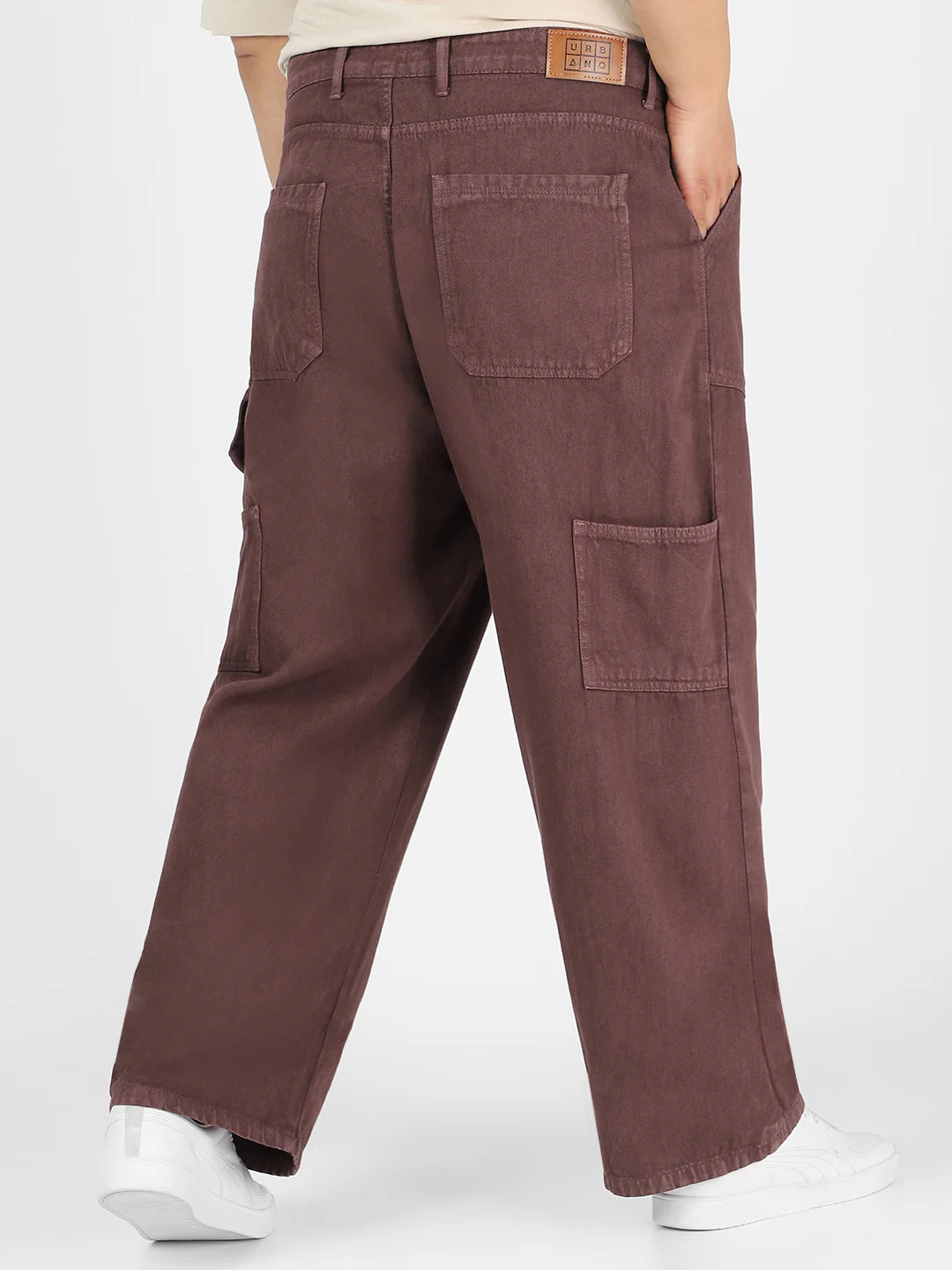 Plus Men's Dark Brown Loose Fit Cargo Carpenter Jeans With 6 Pockets Non-Stretchable - Image 3
