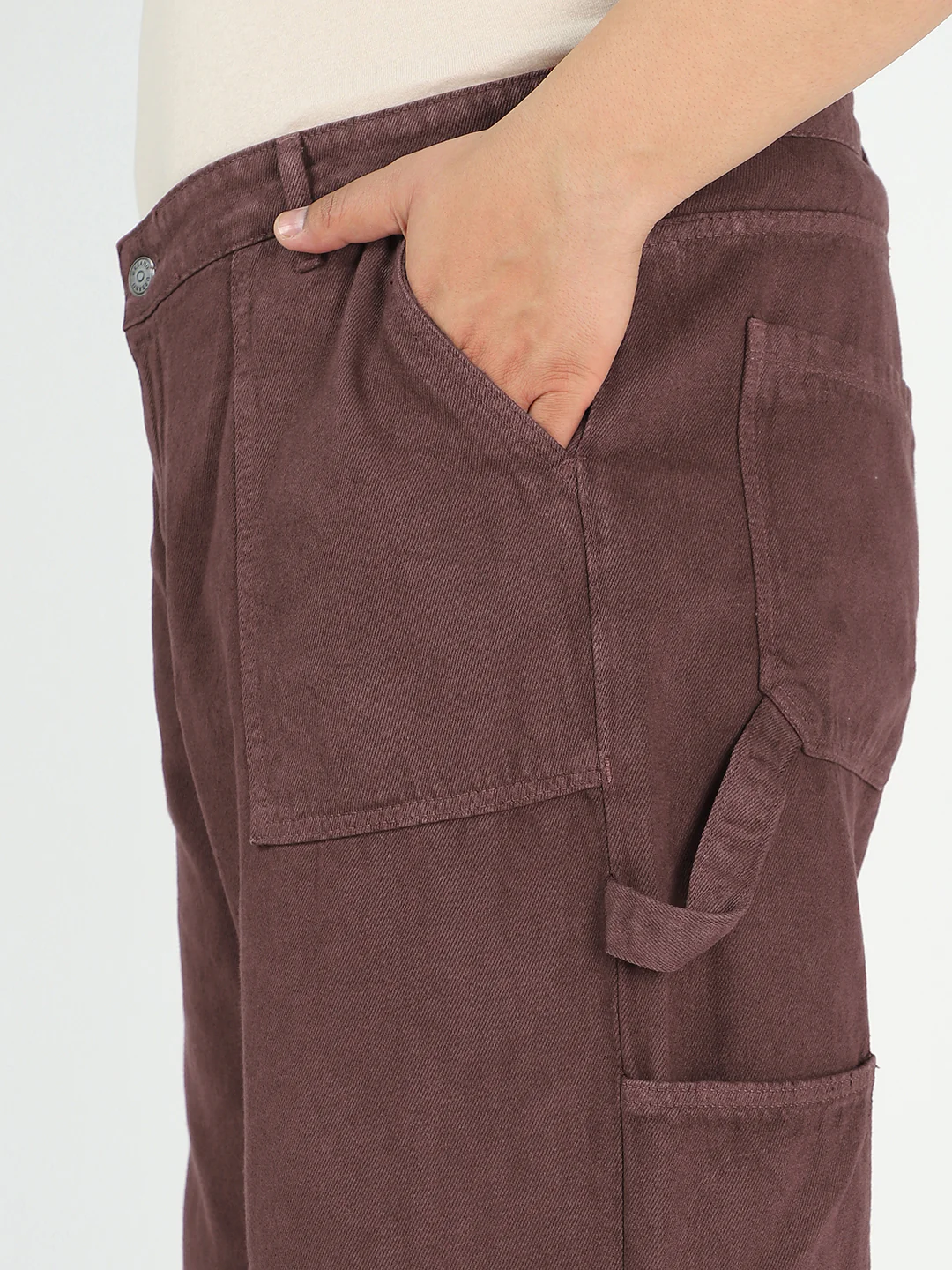 Plus Men's Dark Brown Loose Fit Cargo Carpenter Jeans With 6 Pockets Non-Stretchable - Image 5