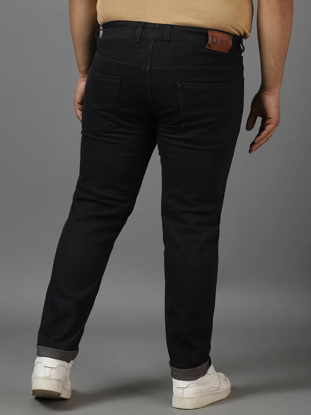 Plus Men's Dark Brown Regular Fit Solid Jeans Stretchable - Image 3