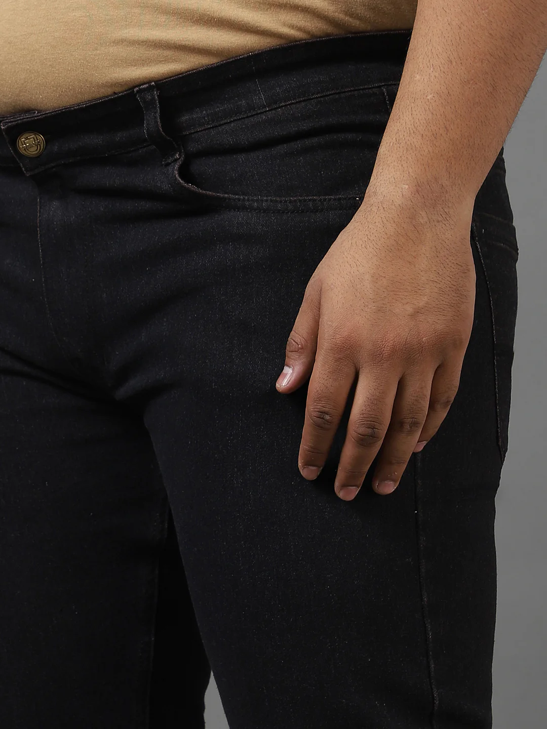 Plus Men's Dark Brown Regular Fit Solid Jeans Stretchable - Image 5