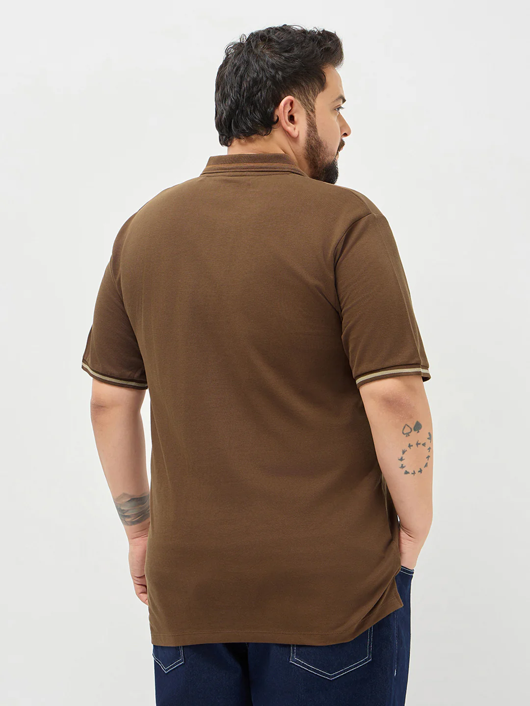 Plus Men's Dark Brown Solid Regular Fit Half Sleeve Cotton Polo T-Shirt - Image 3