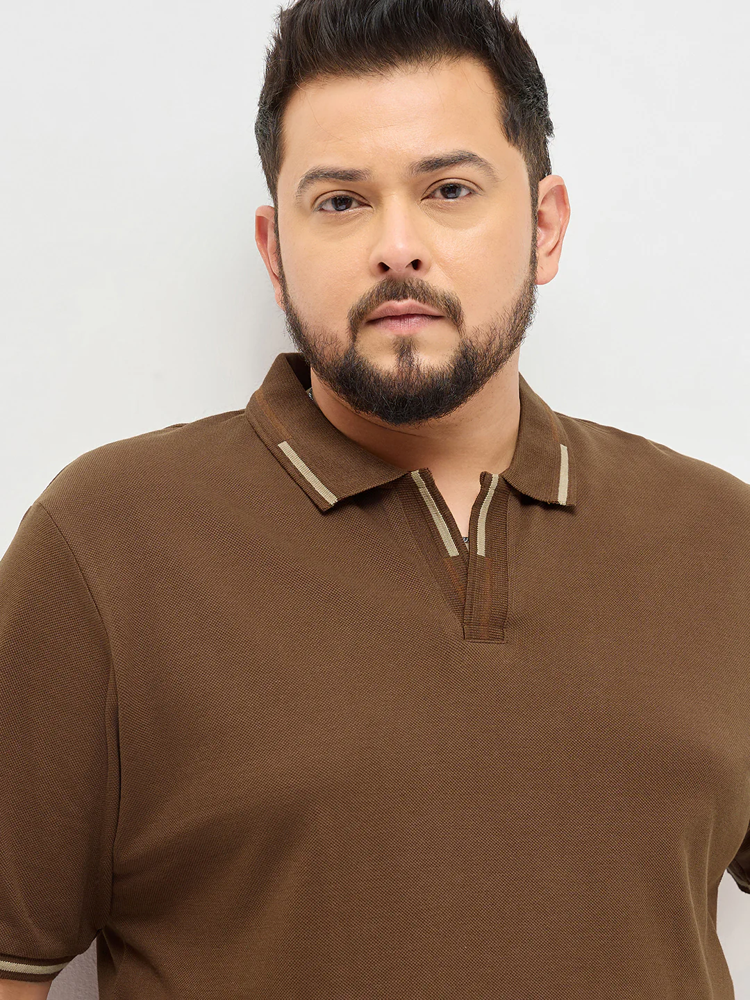Plus Men's Dark Brown Solid Regular Fit Half Sleeve Cotton Polo T-Shirt - Image 5