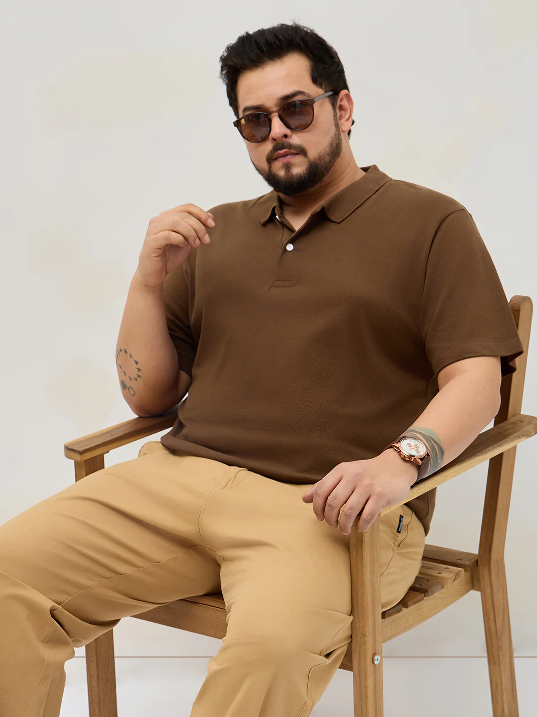 Plus Men's Dark Brown Solid Regular Fit Half Sleeve Cotton Polo T-Shirt