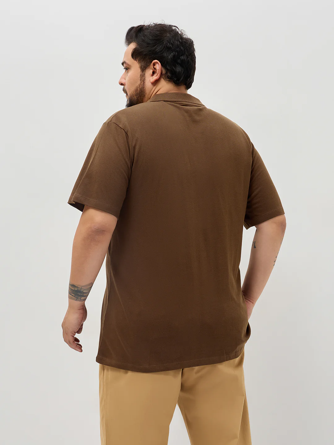 Plus Men's Dark Brown Solid Regular Fit Half Sleeve Cotton Polo T-Shirt - Image 3