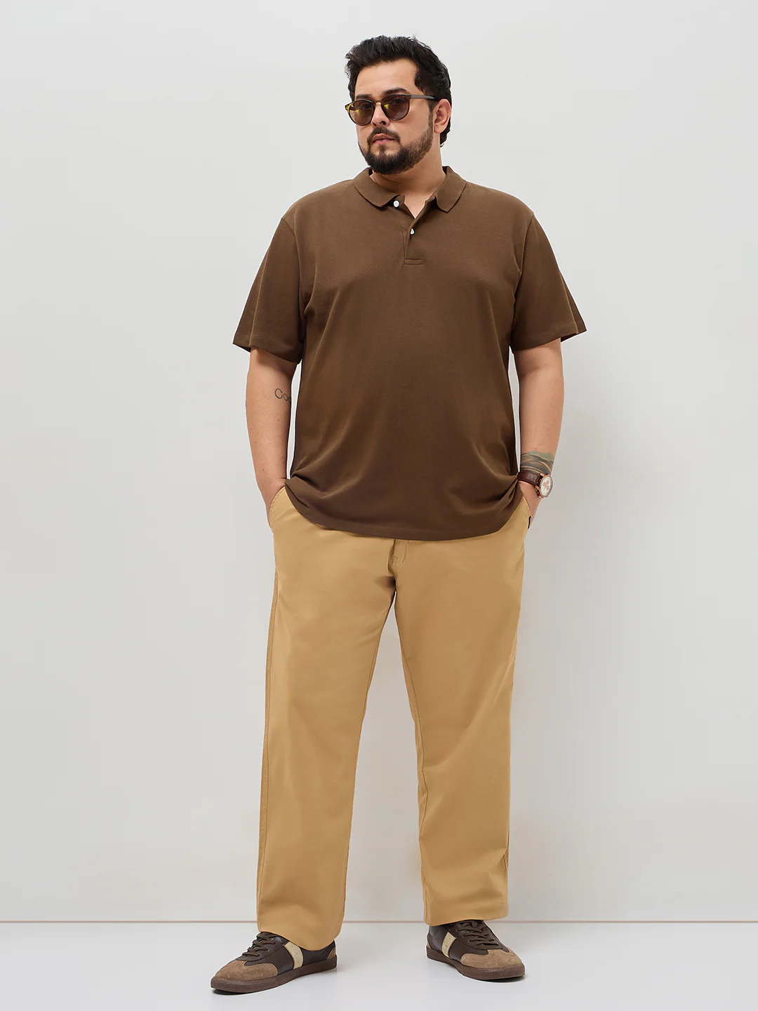 Plus Men's Dark Brown Solid Regular Fit Half Sleeve Cotton Polo T-Shirt - Image 4