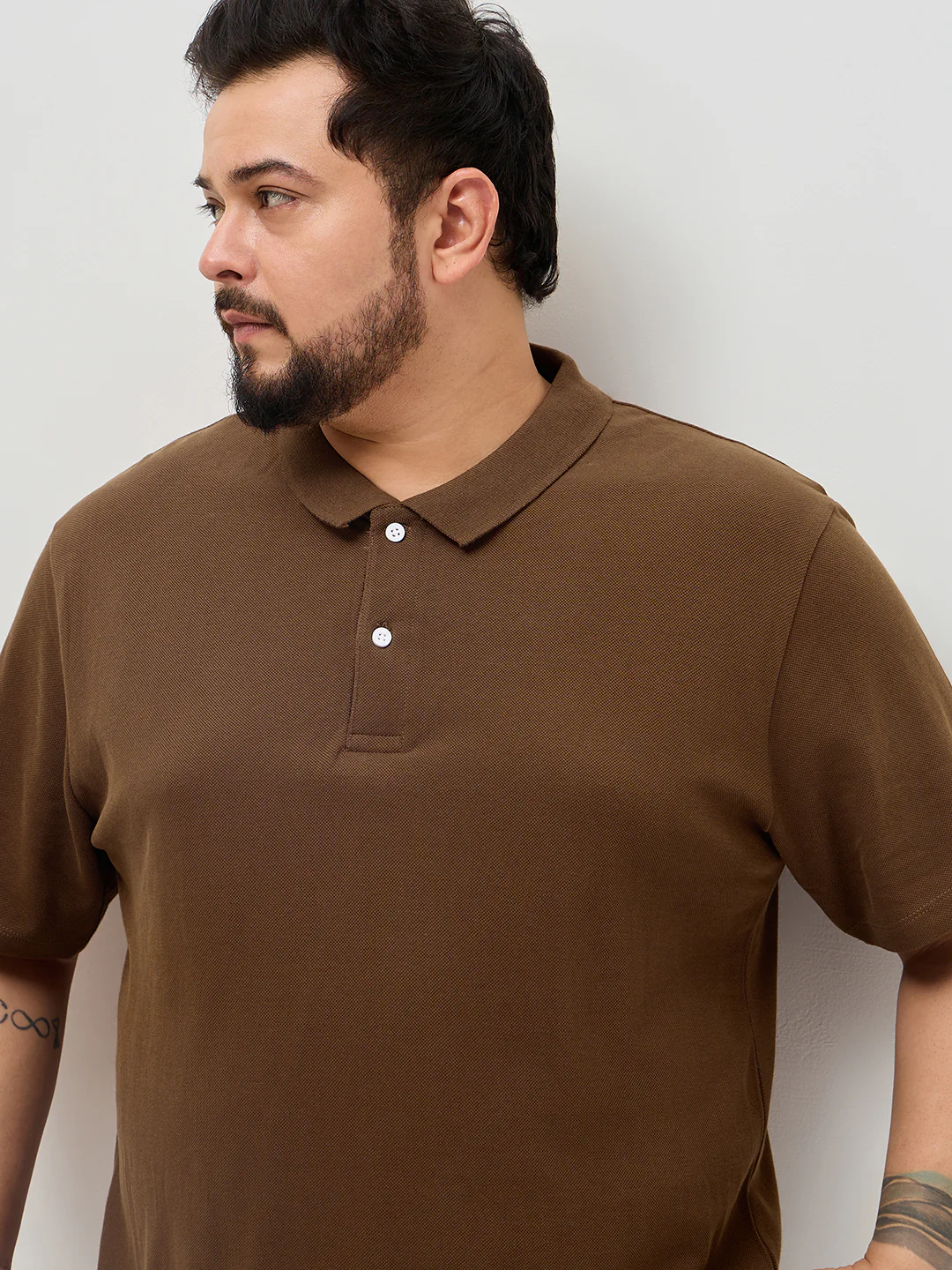 Plus Men's Dark Brown Solid Regular Fit Half Sleeve Cotton Polo T-Shirt - Image 5