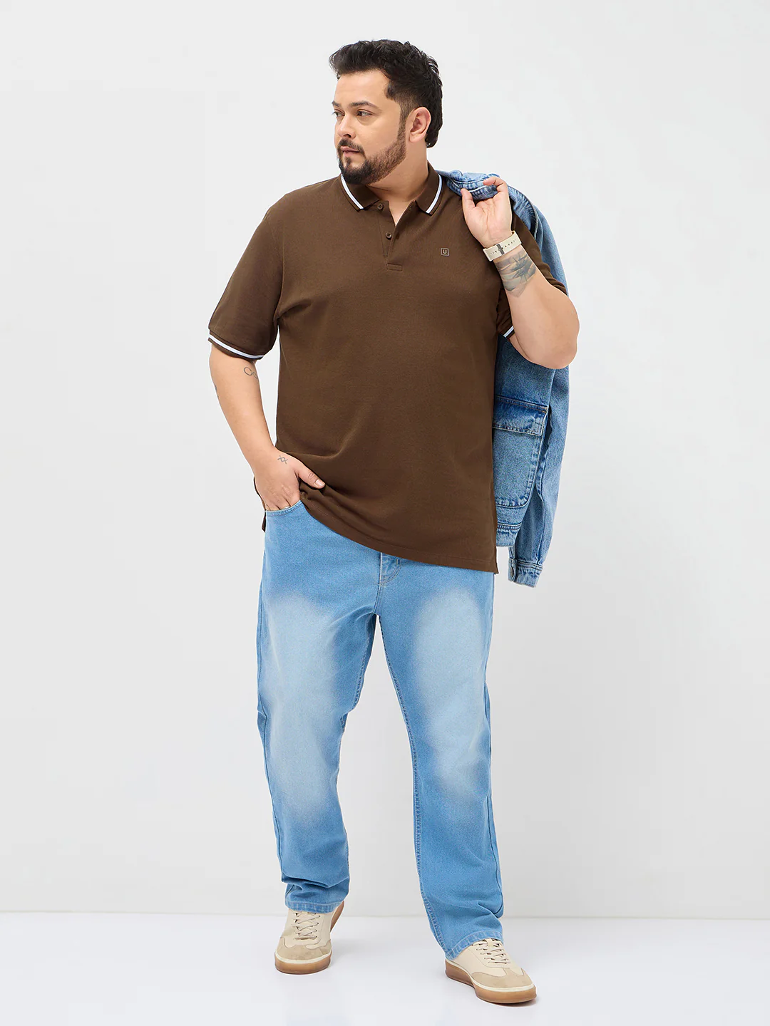 Plus Men's Dark Brown Solid Regular Fit Half Sleeve Cotton Polo T-Shirt - Image 4