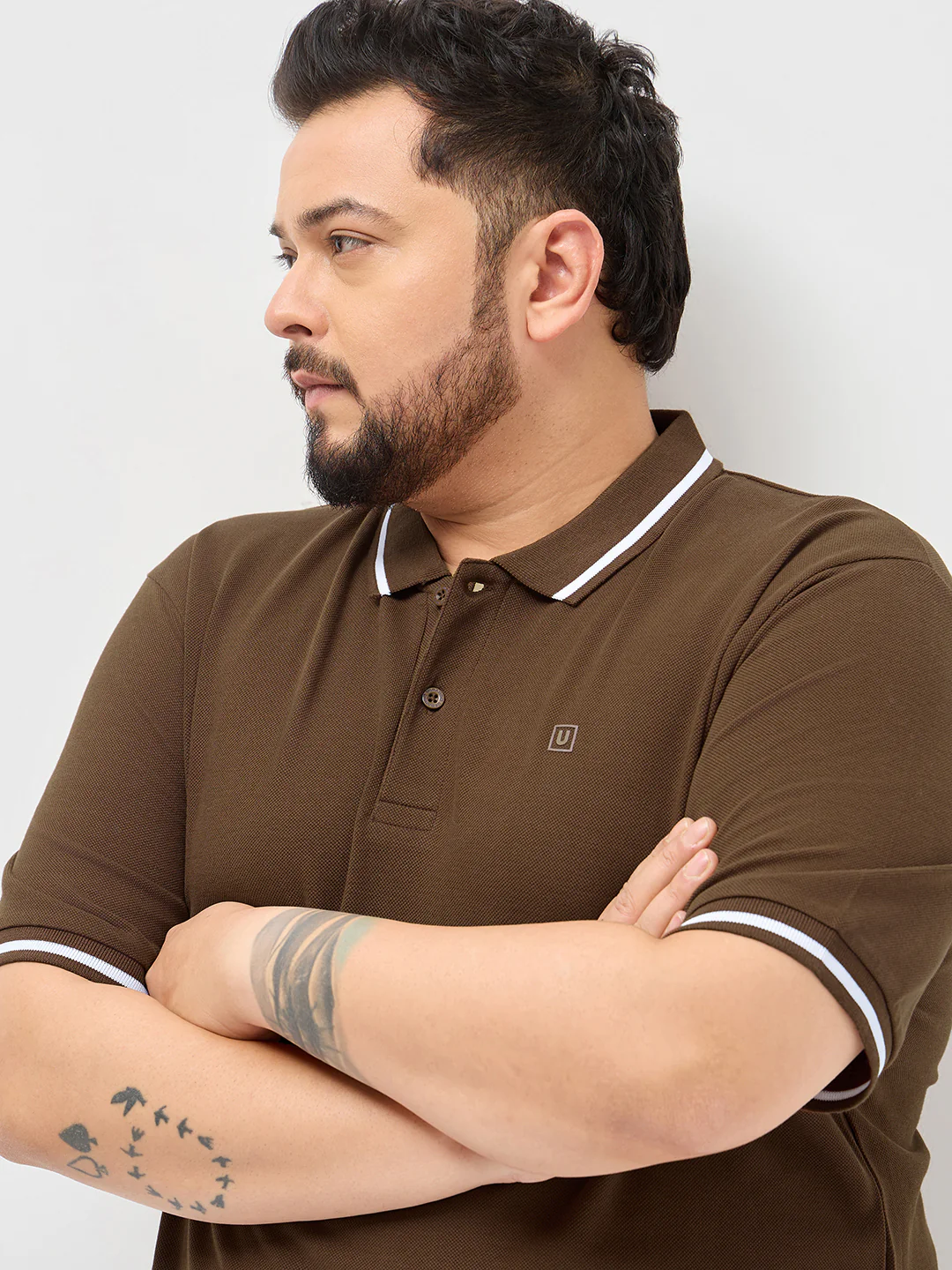 Plus Men's Dark Brown Solid Regular Fit Half Sleeve Cotton Polo T-Shirt - Image 5