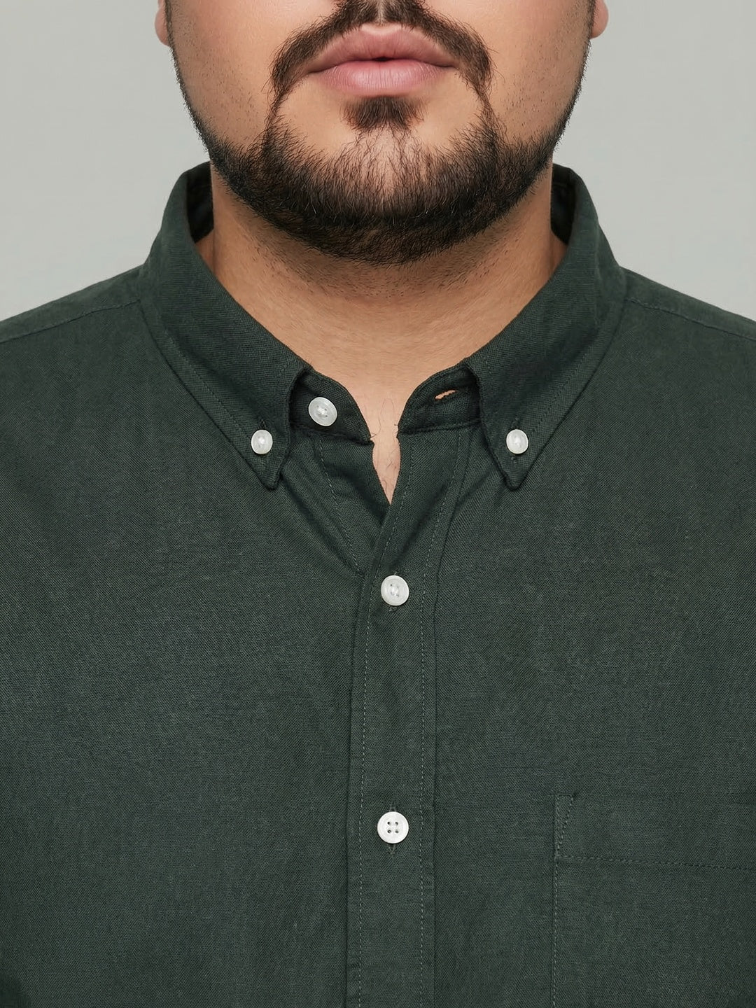 Plus Men's Dark Green Cotton Full Sleeve Regular Fit Solid Oxford Shirt With Button-Down Collar - Image 5