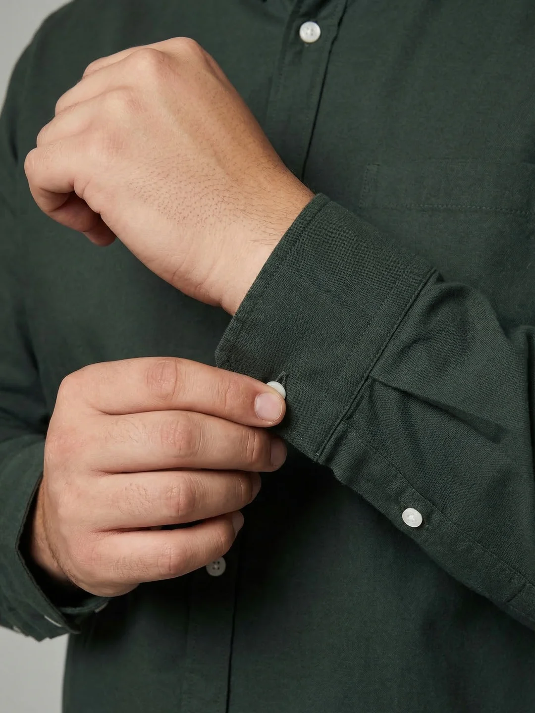 Plus Men's Dark Green Cotton Full Sleeve Regular Fit Solid Oxford Shirt With Button-Down Collar - Image 6