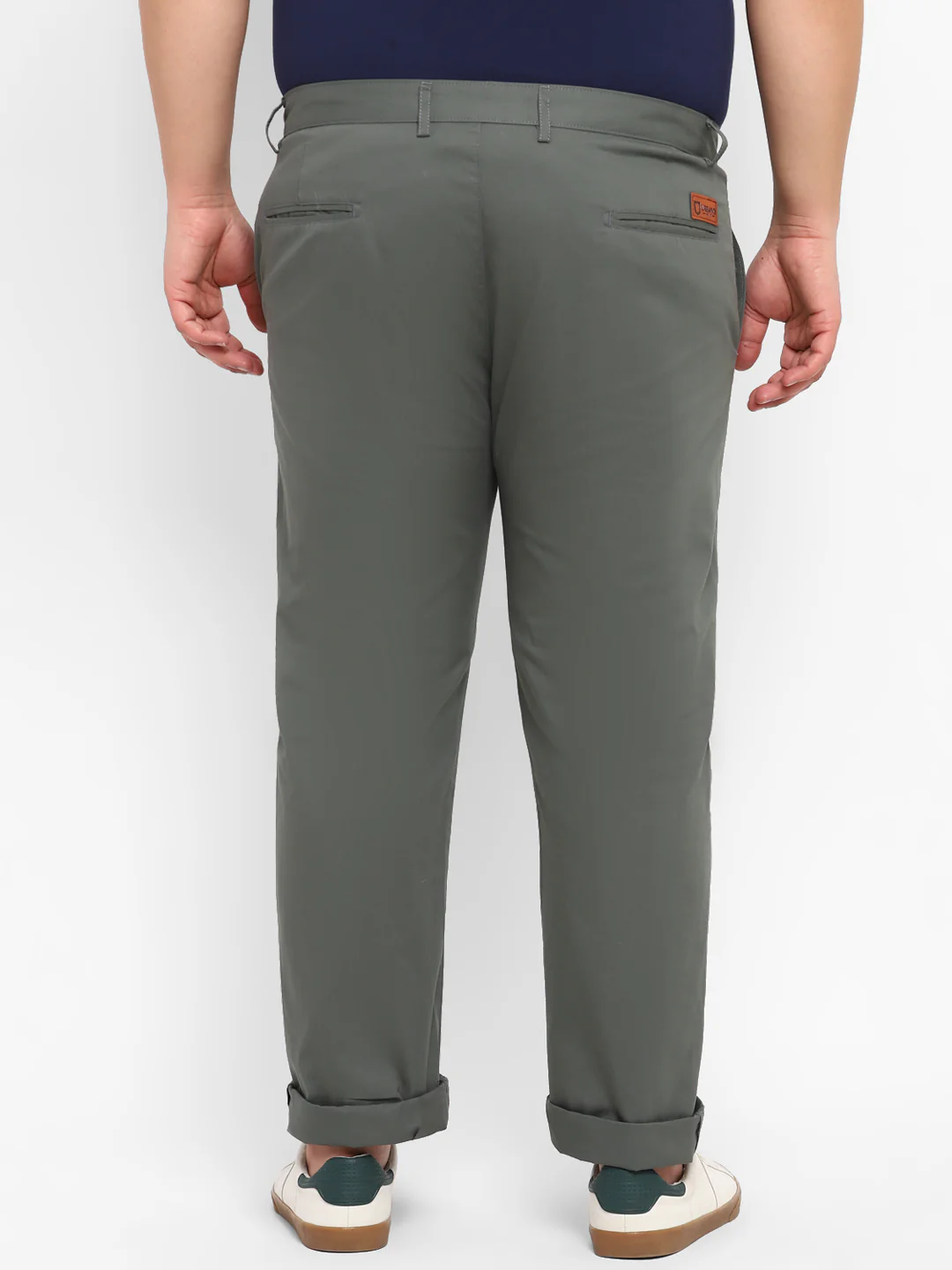 Plus Men's Dark Green Cotton Regular Fit Casual Chinos Trousers - Image 3