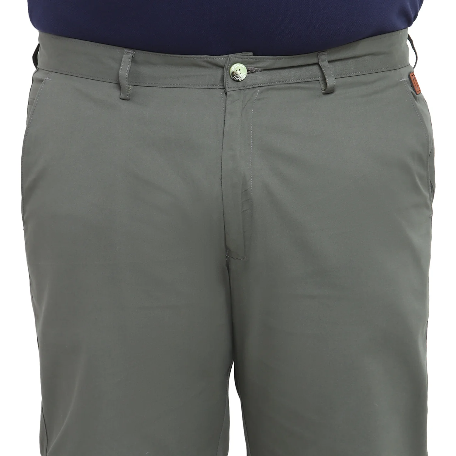 Plus Men's Dark Green Cotton Regular Fit Casual Chinos Trousers - Image 5