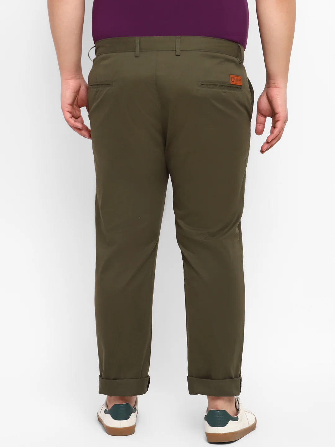 Plus Men's Dark Green Cotton Regular Fit Casual Chinos Trousers - Image 3