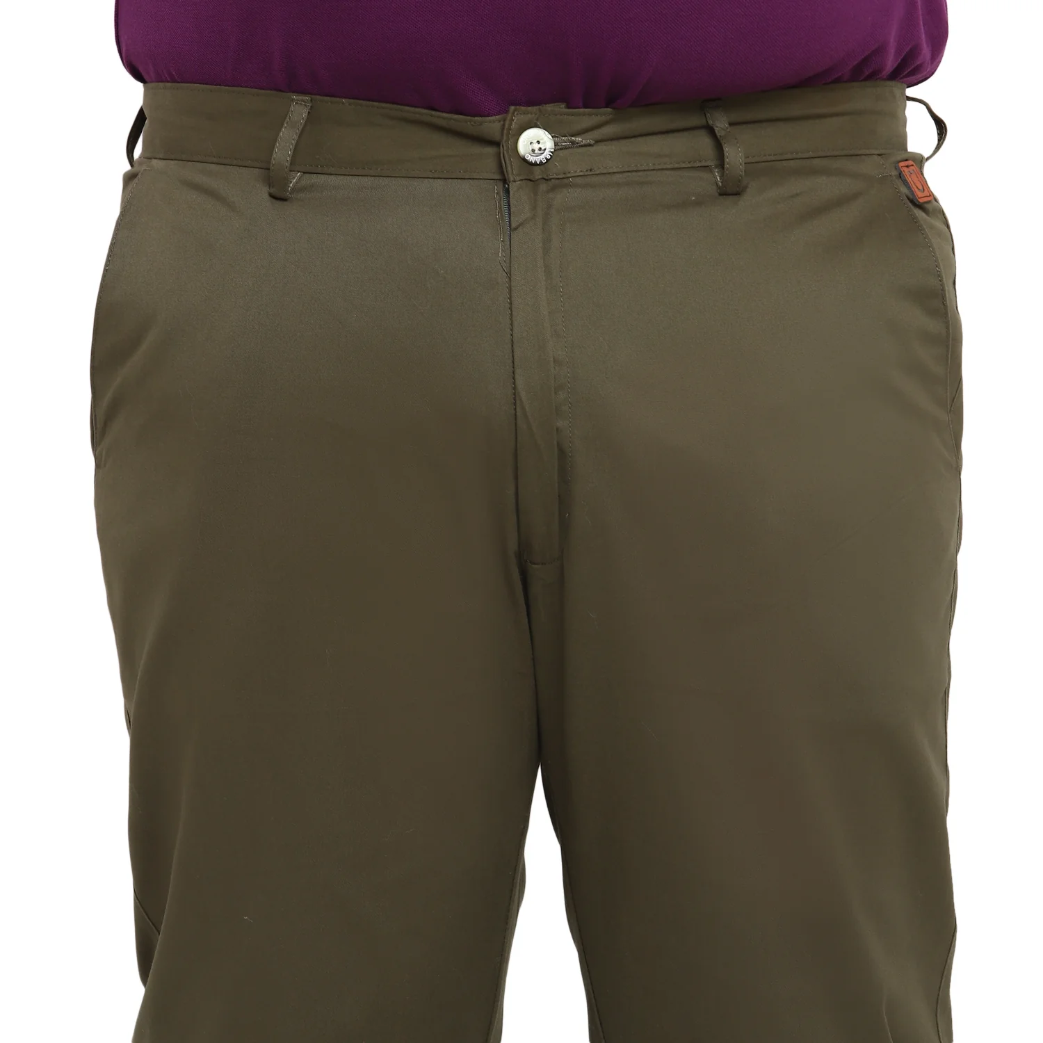 Plus Men's Dark Green Cotton Regular Fit Casual Chinos Trousers - Image 5