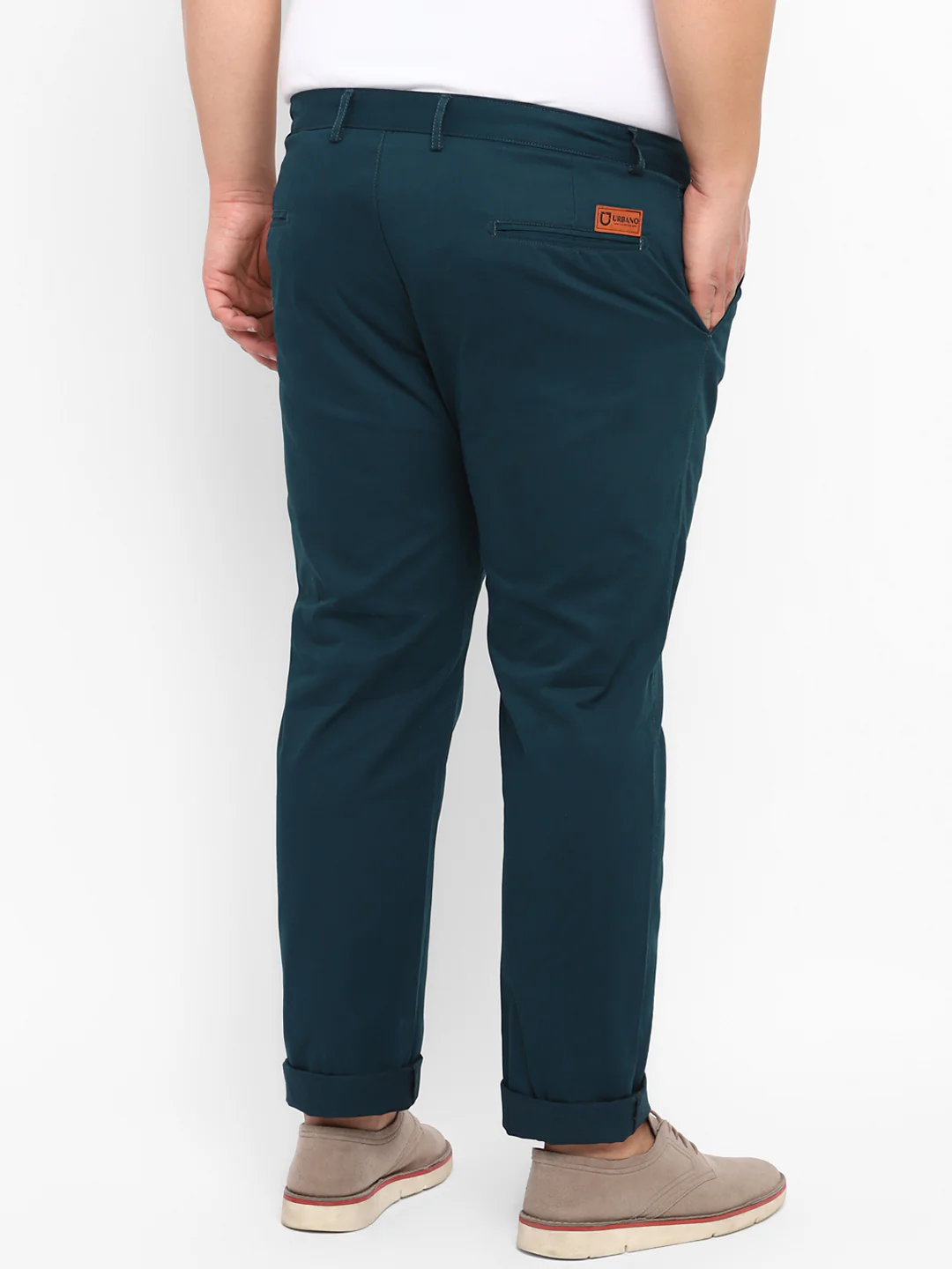 Plus Men's Dark Green Cotton Regular Fit Casual Chinos Trousers - Image 3