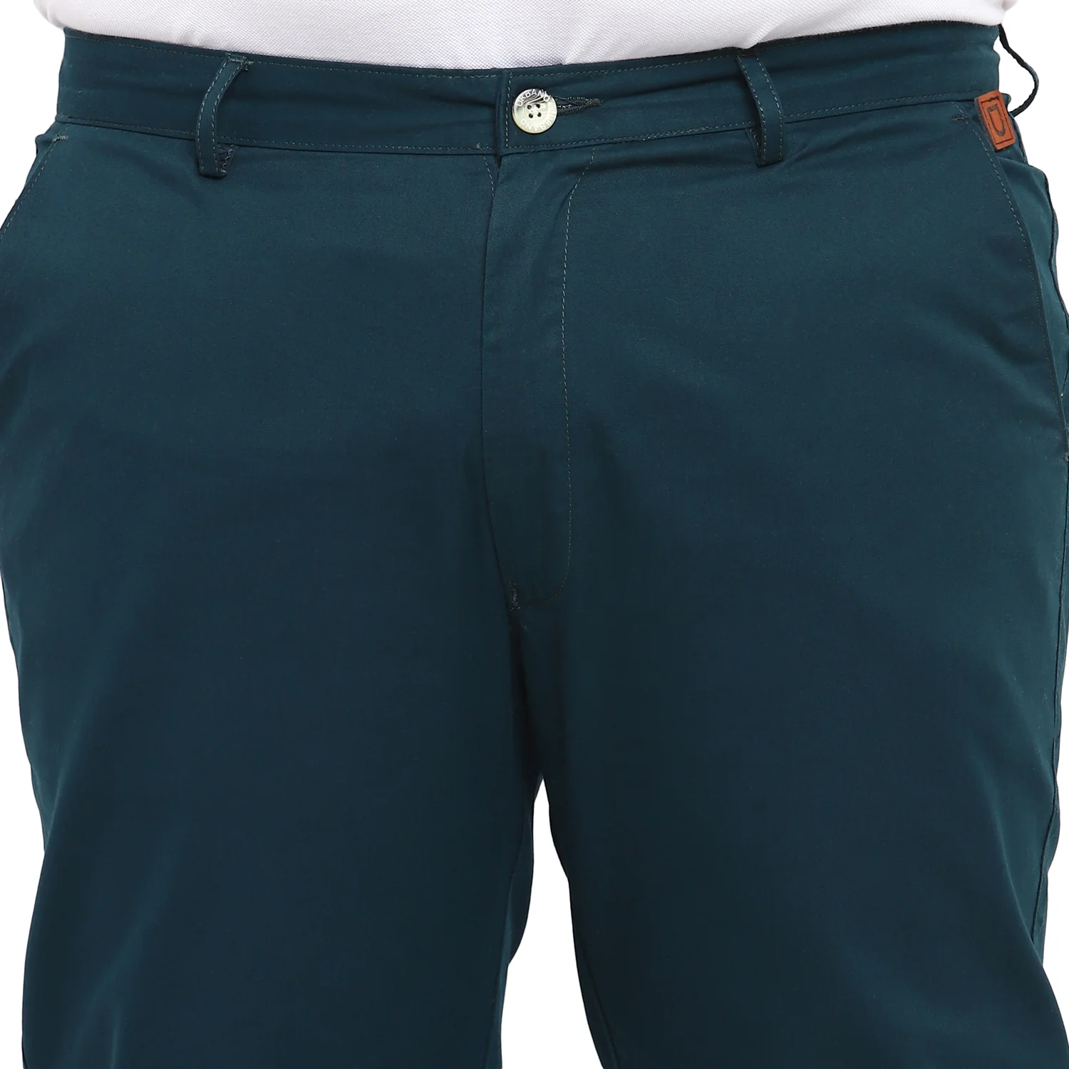 Plus Men's Dark Green Cotton Regular Fit Casual Chinos Trousers - Image 5