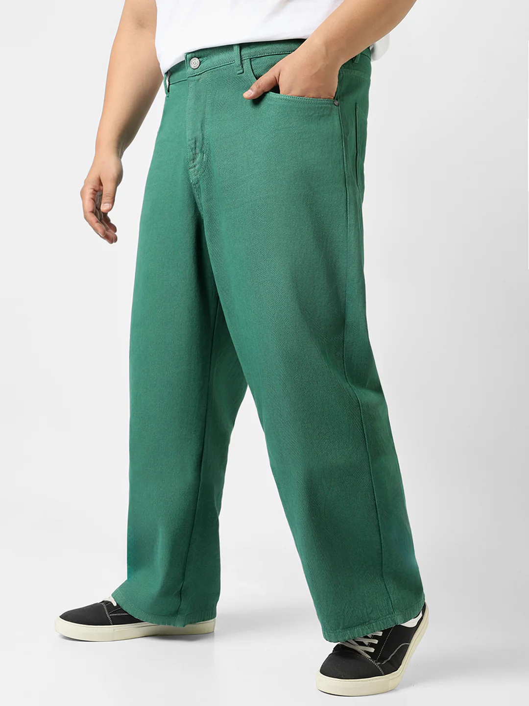 Plus Men's Dark Green Loose Baggy Fit Washed Jeans Non-Stretchable - Image 2