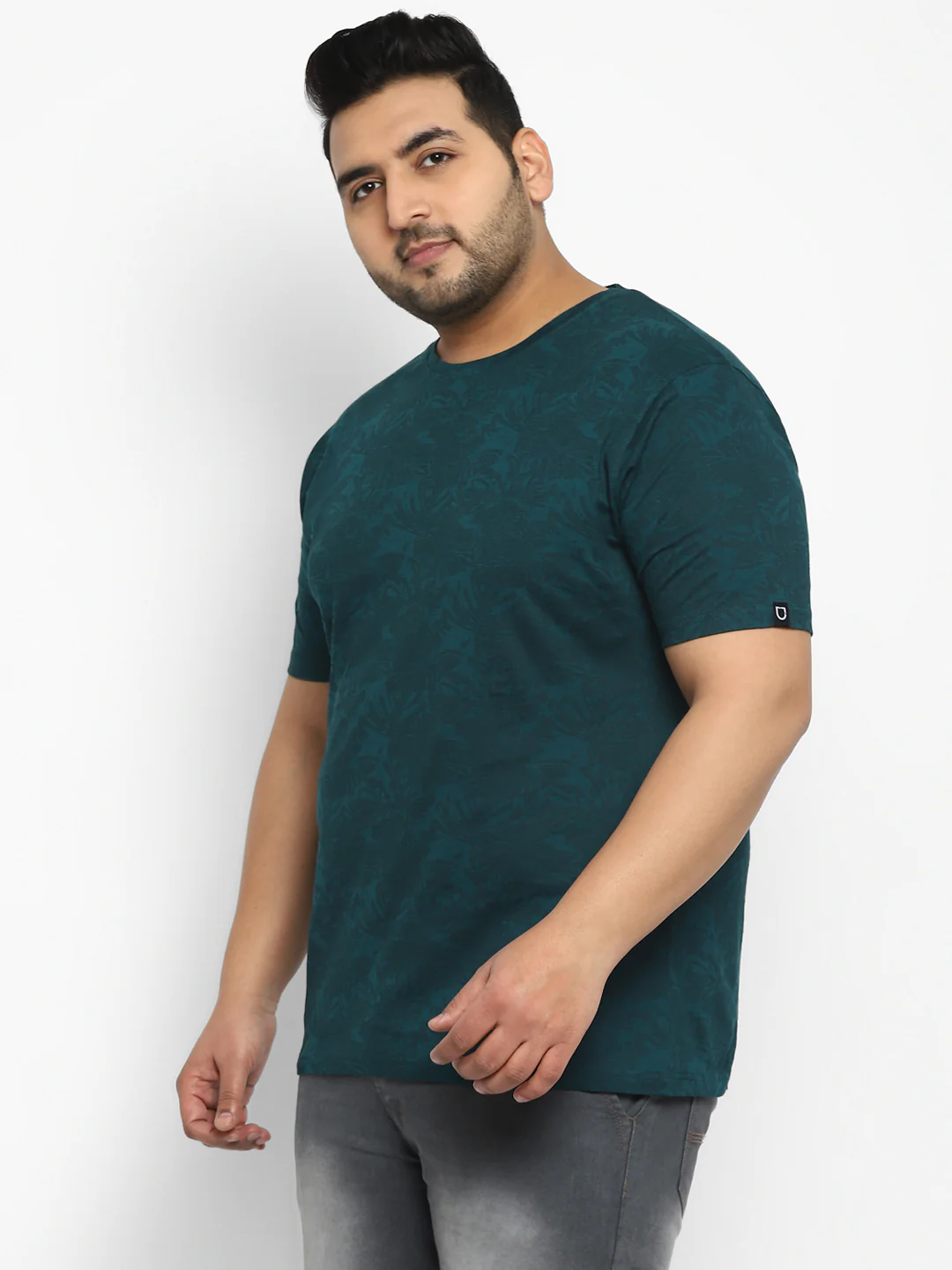 Plus Men's Dark Green Printed Half Sleeve Regular Fit Cotton T-Shirt - Image 2
