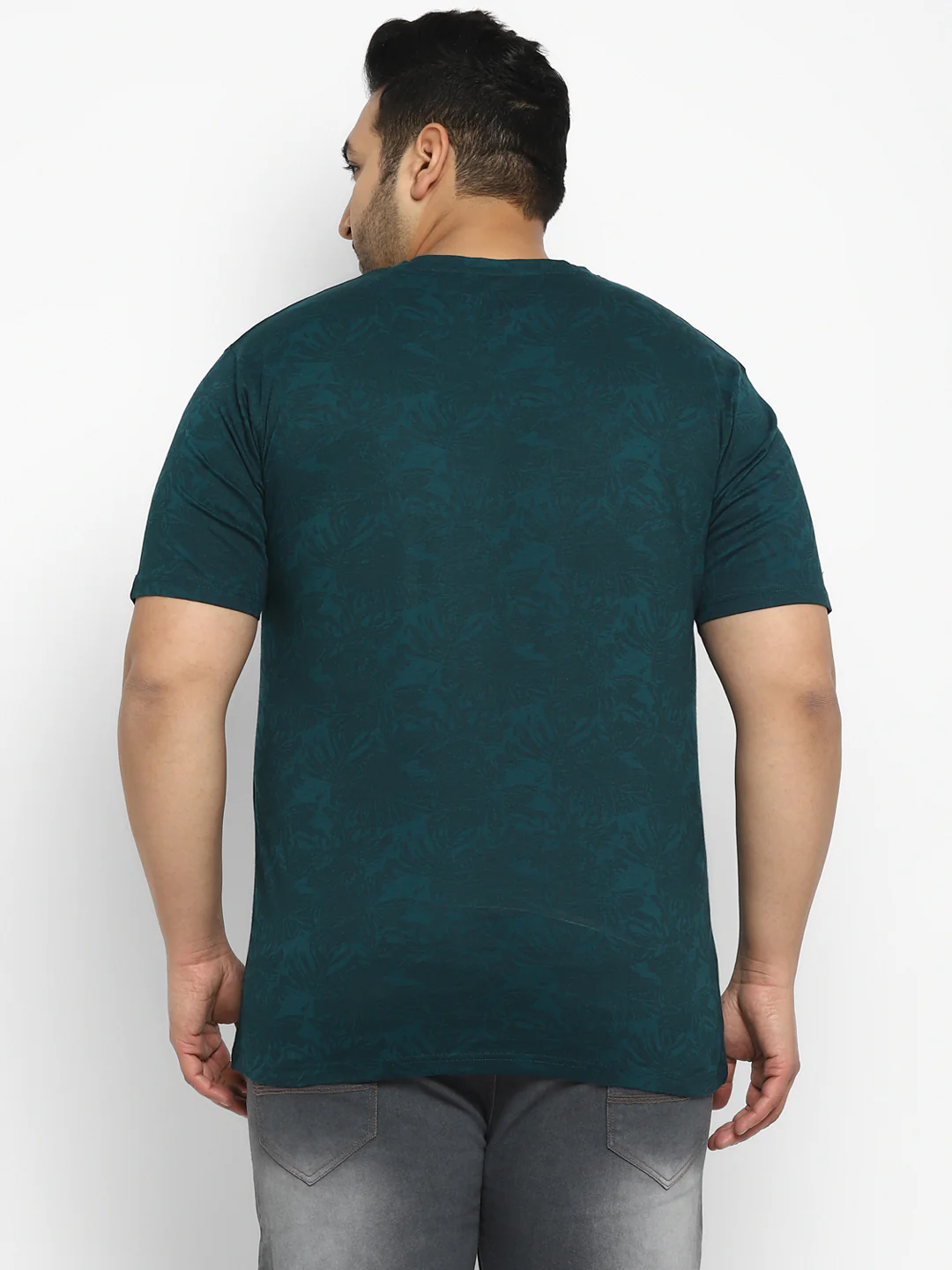 Plus Men's Dark Green Printed Half Sleeve Regular Fit Cotton T-Shirt - Image 3