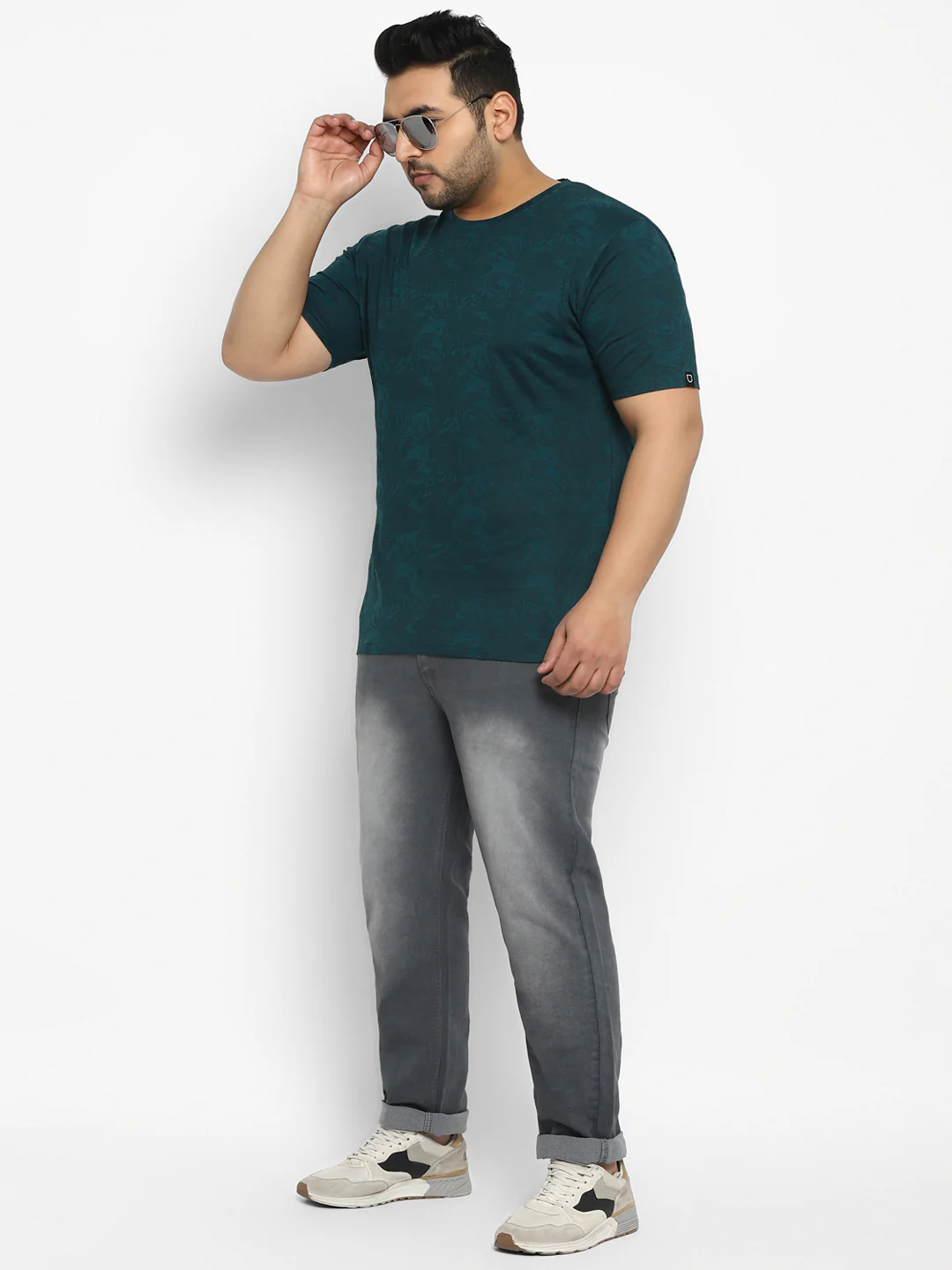Plus Men's Dark Green Printed Half Sleeve Regular Fit Cotton T-Shirt - Image 4