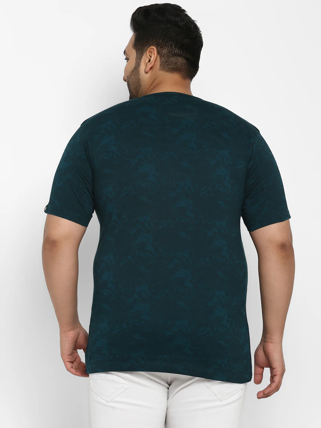 Plus Men's Dark Green Printed Regular Fit Henley Neck Half Sleeve Cotton T-Shirt - Image 2