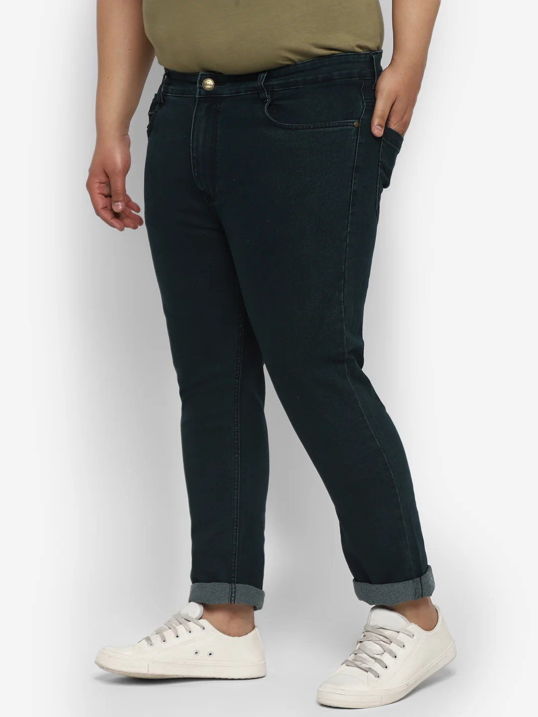 Plus Men's Dark Green Regular Fit Solid Jeans Stretchable - Image 2