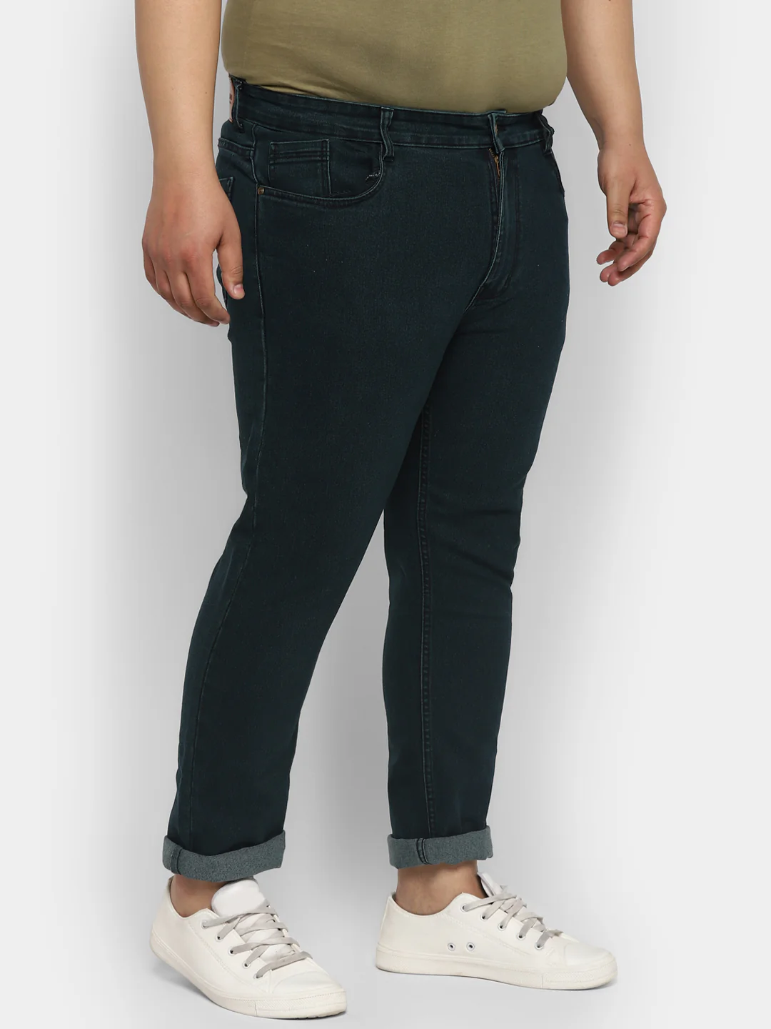 Plus Men's Dark Green Regular Fit Solid Jeans Stretchable - Image 3