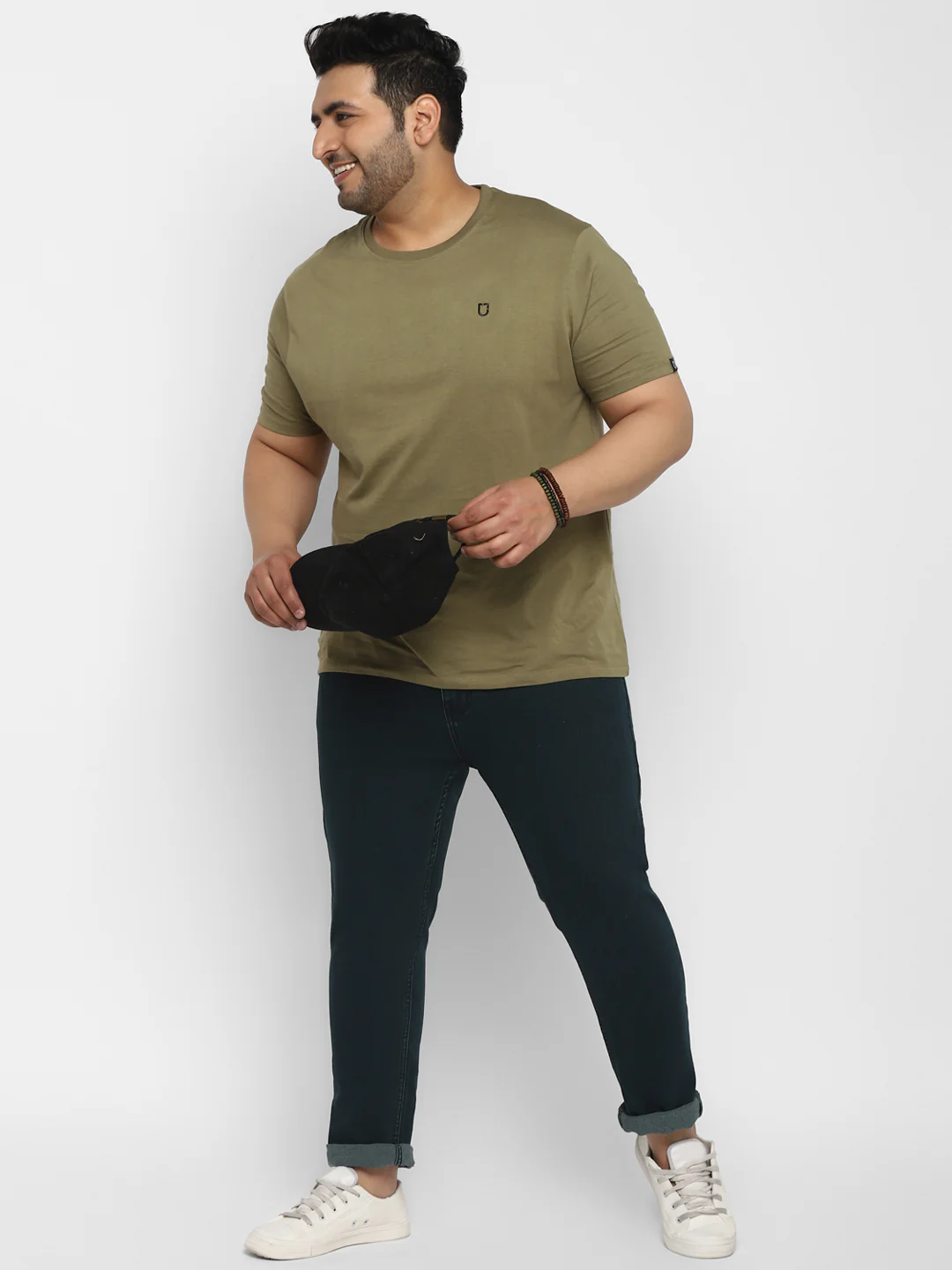 Plus Men's Dark Green Regular Fit Solid Jeans Stretchable - Image 4
