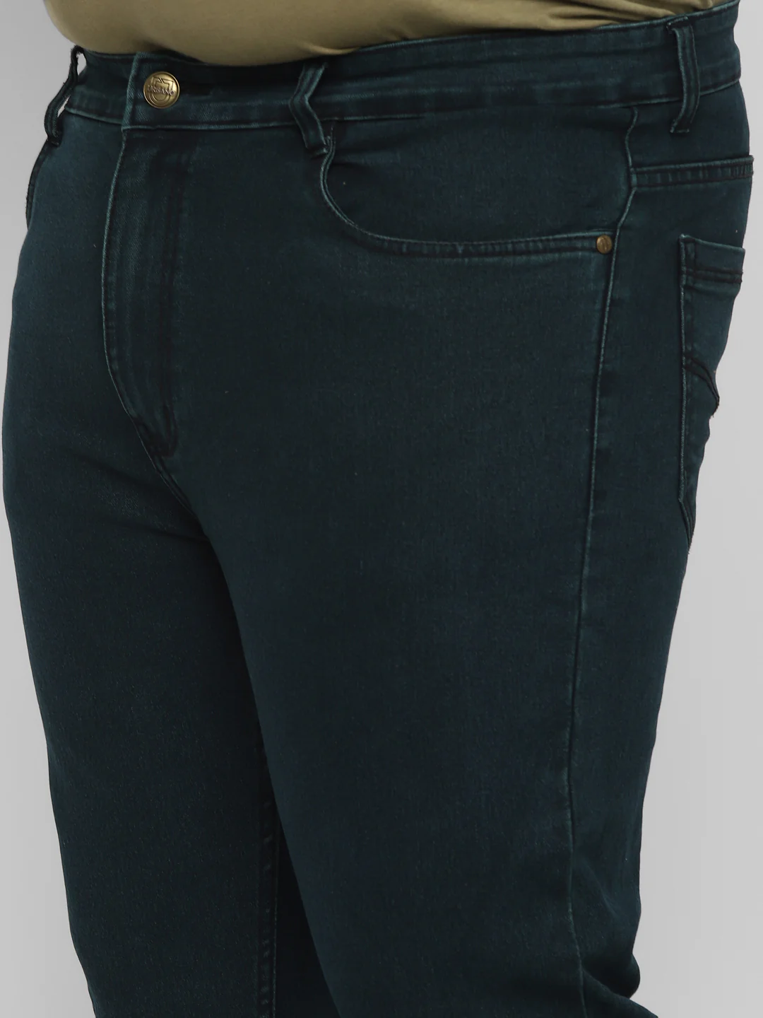 Plus Men's Dark Green Regular Fit Solid Jeans Stretchable - Image 5