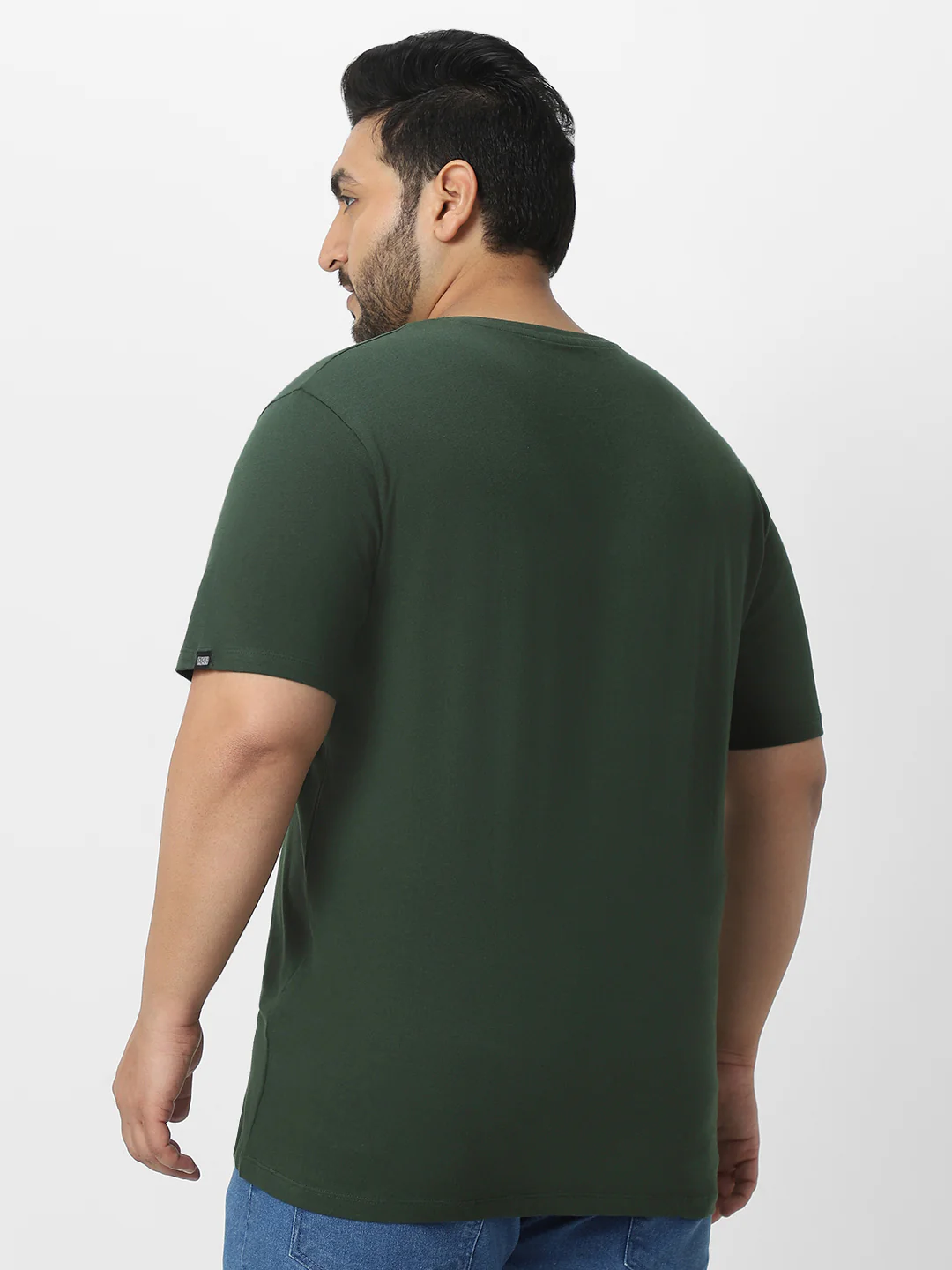 Plus Men's Dark Green Solid Regular Fit Round Neck Cotton T-Shirt - Image 4