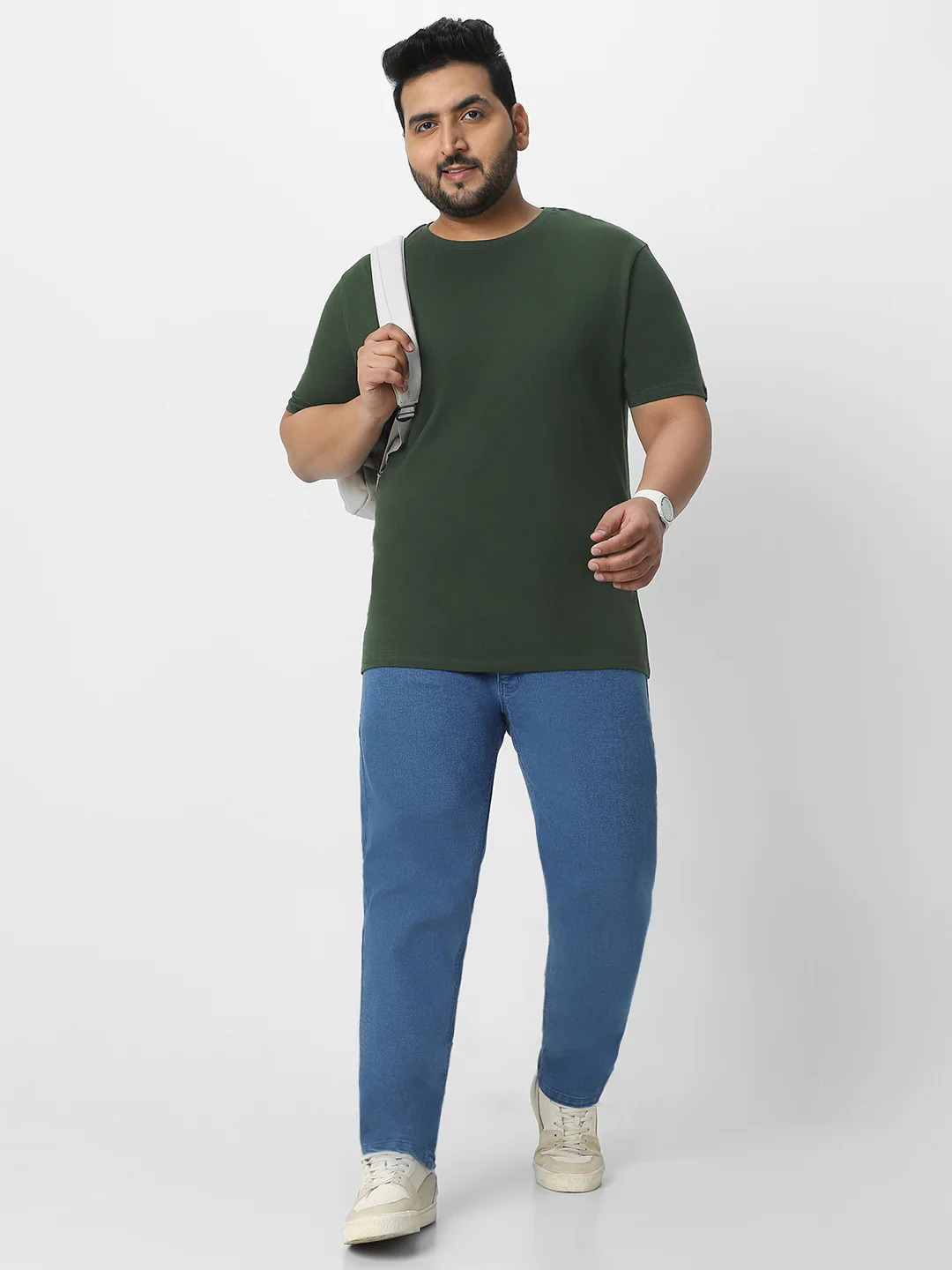 Plus Men's Dark Green Solid Regular Fit Round Neck Cotton T-Shirt - Image 5