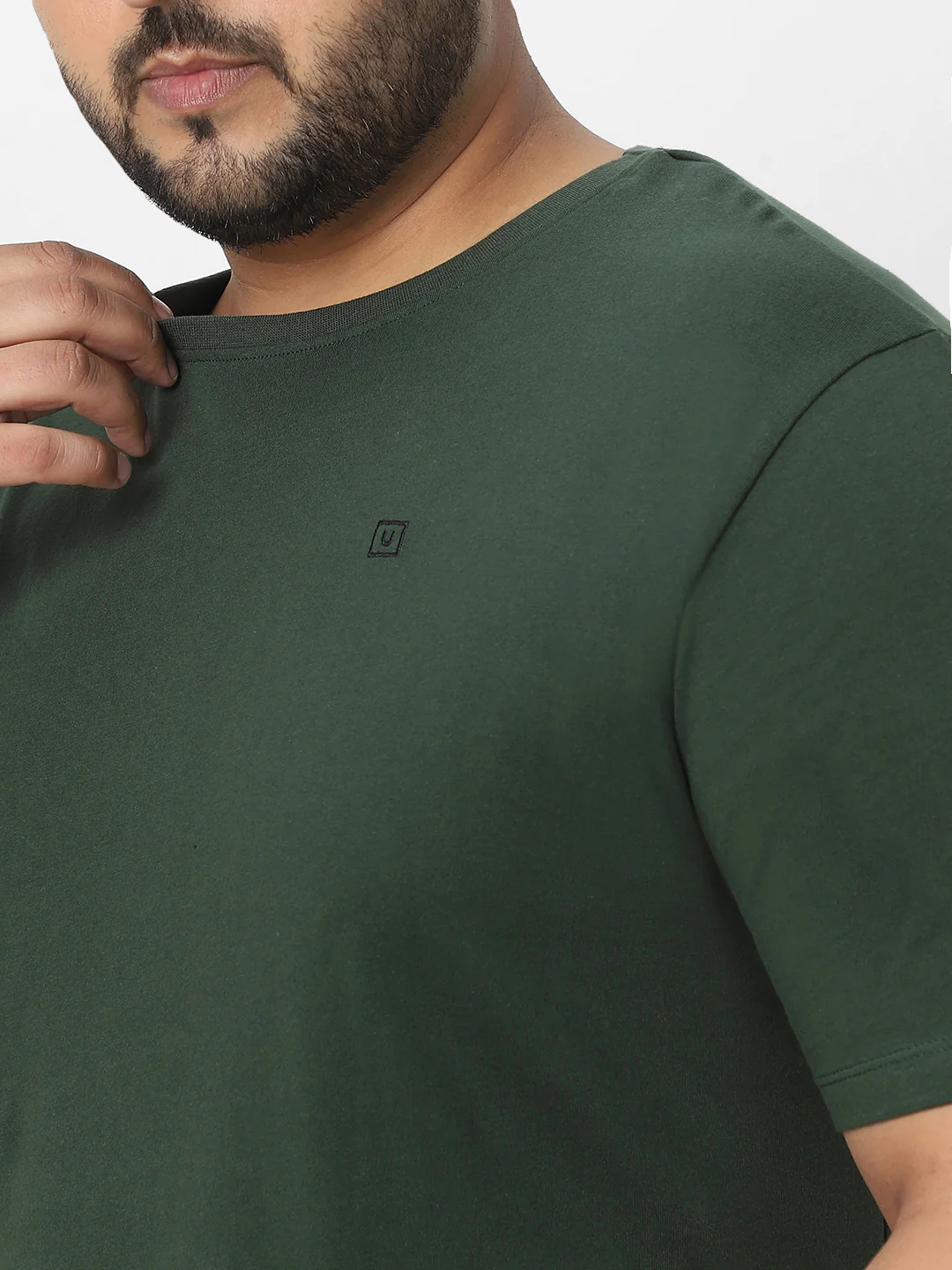 Plus Men's Dark Green Solid Regular Fit Round Neck Cotton T-Shirt - Image 6