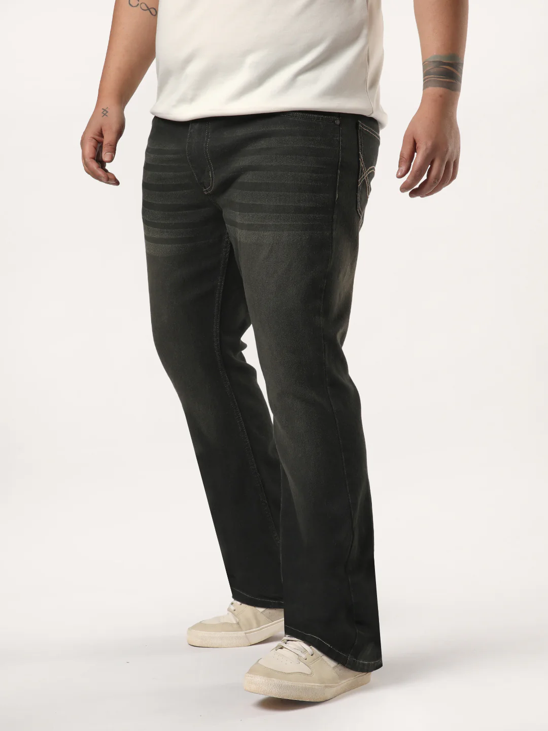 Plus Men's Dark Grey Bootcut Fit Mid Rise Heavy Washed Jeans Stretchable - Image 2