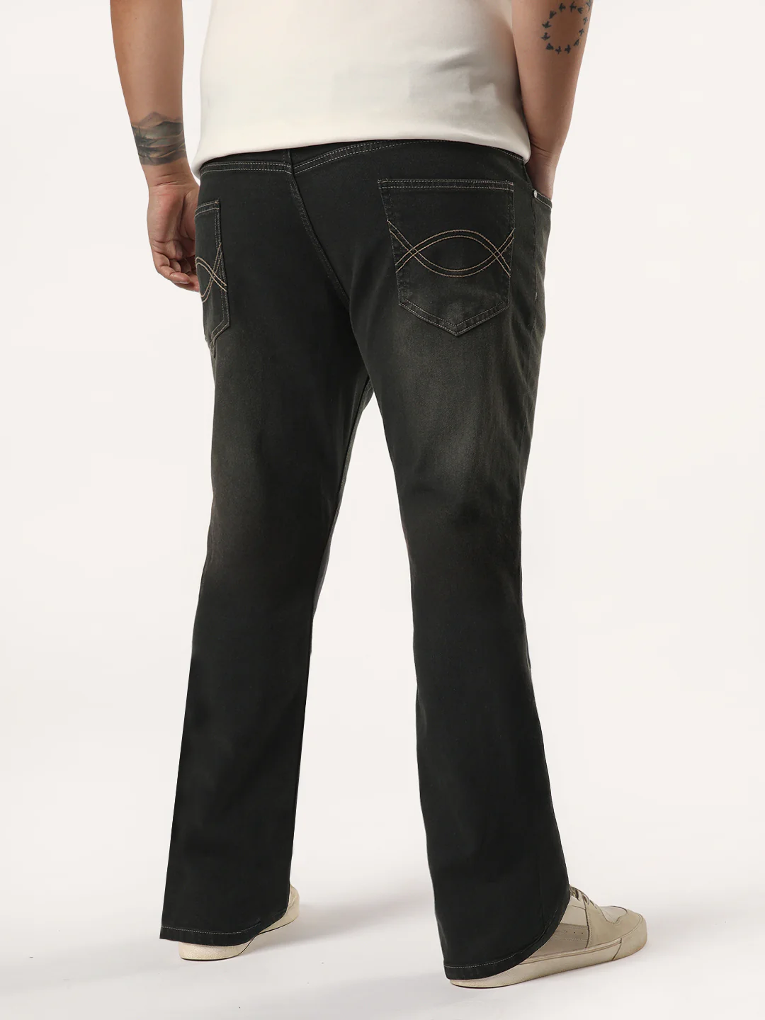 Plus Men's Dark Grey Bootcut Fit Mid Rise Heavy Washed Jeans Stretchable - Image 3