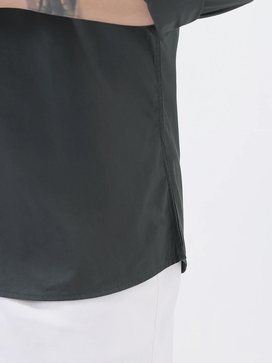 Plus Men's Dark Grey Cotton Full Sleeve Regular Fit Casual Solid Shirt - Image 6