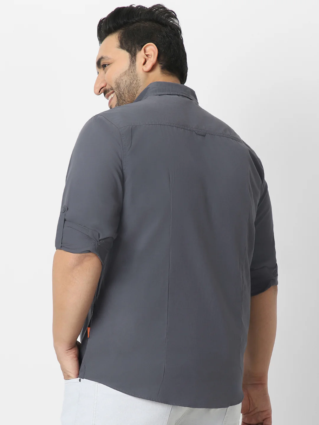Men's Dark Grey Cotton Full Sleeve Regular Fit Casual Solid Shirt - Image 4