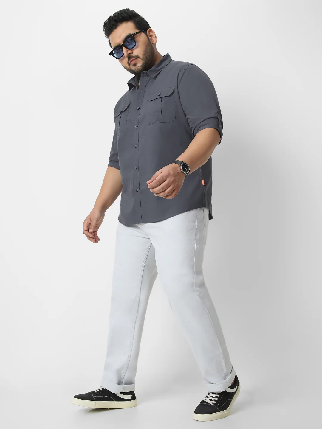 Men's Dark Grey Cotton Full Sleeve Regular Fit Casual Solid Shirt - Image 5