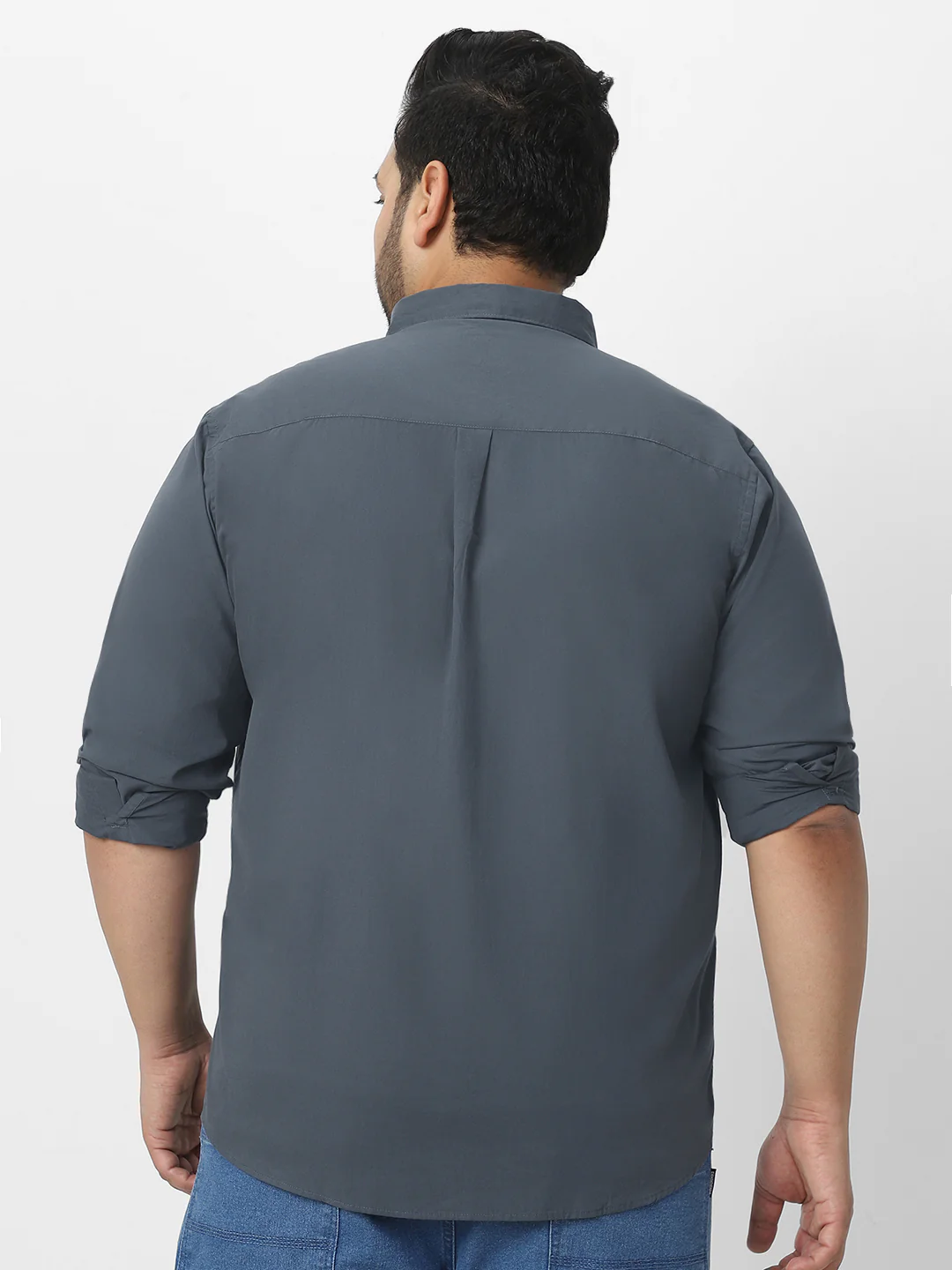 Plus Men's Dark Grey Cotton Full Sleeve Regular Fit Casual Solid Shirt - Image 4