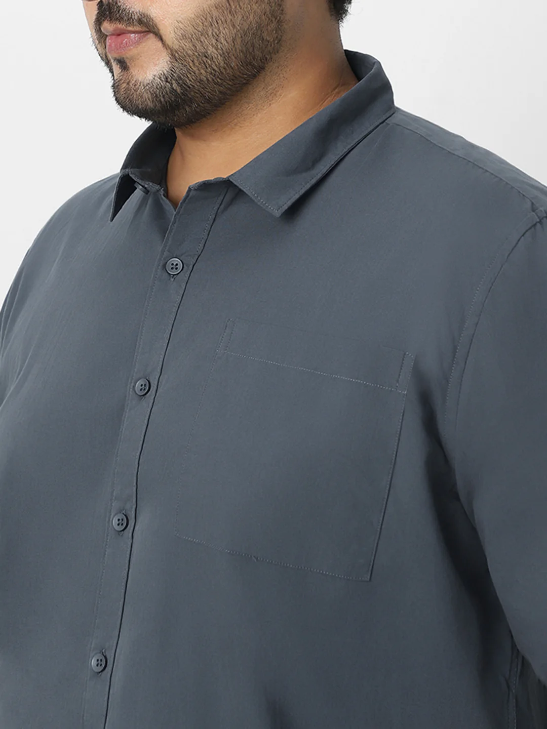 Plus Men's Dark Grey Cotton Full Sleeve Regular Fit Casual Solid Shirt - Image 6