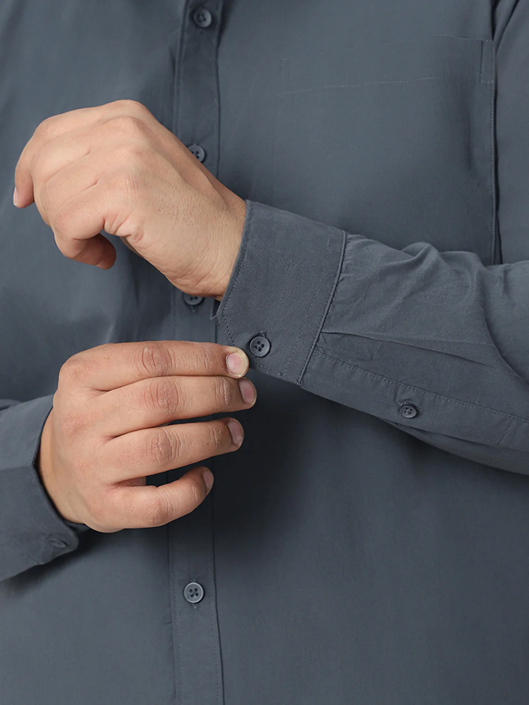 Plus Men's Dark Grey Cotton Full Sleeve Regular Fit Casual Solid Shirt - Image 7