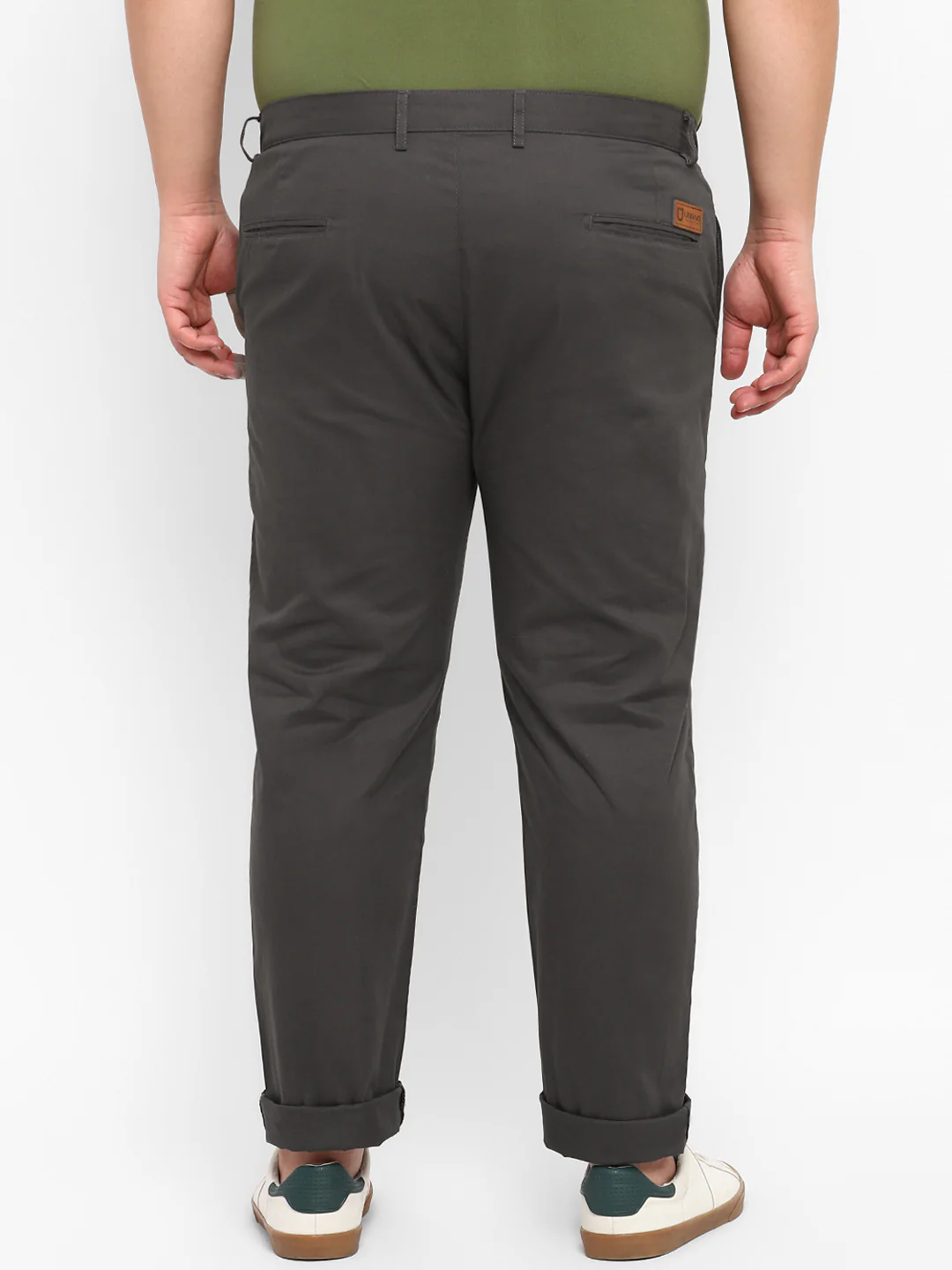 Plus Men's Dark Grey Cotton Regular Fit Casual Chinos Trousers - Image 3