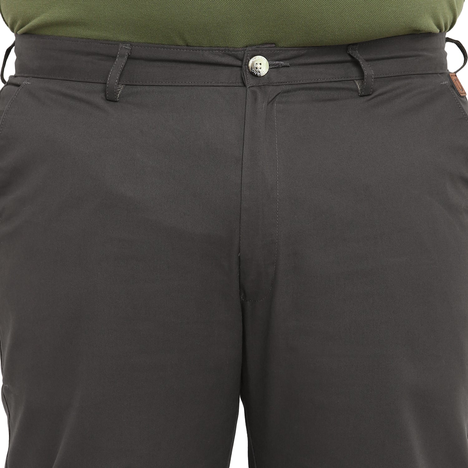 Plus Men's Dark Grey Cotton Regular Fit Casual Chinos Trousers - Image 5