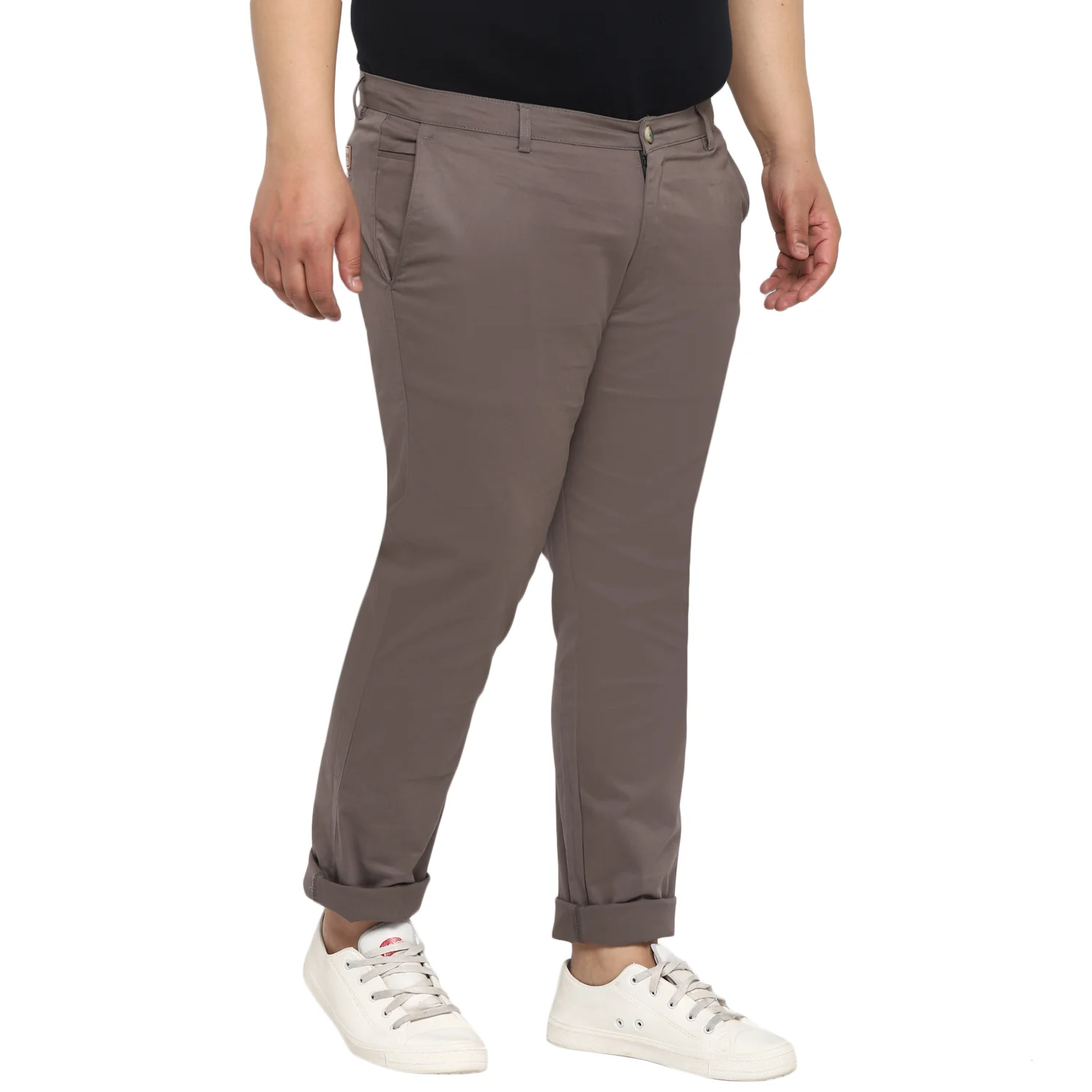 Plus Men's Dark Grey Cotton Regular Fit Casual Chinos Trousers Stretch - Image 2