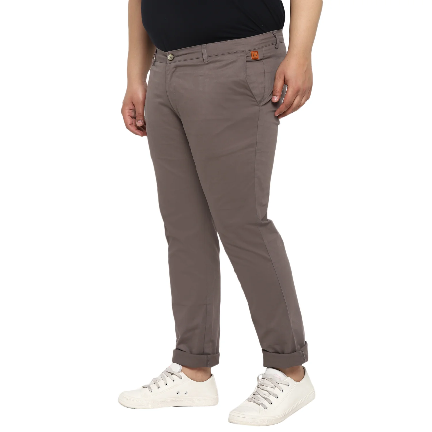 Plus Men's Dark Grey Cotton Regular Fit Casual Chinos Trousers Stretch - Image 3