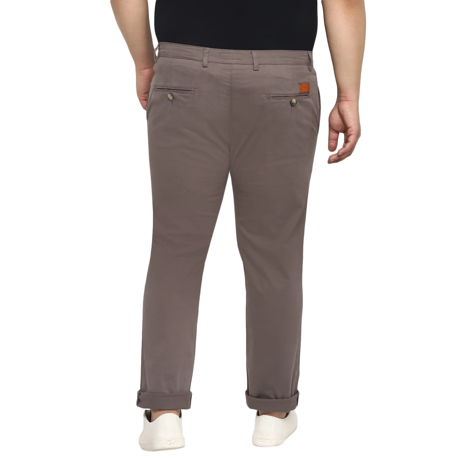 Plus Men's Dark Grey Cotton Regular Fit Casual Chinos Trousers Stretch - Image 4